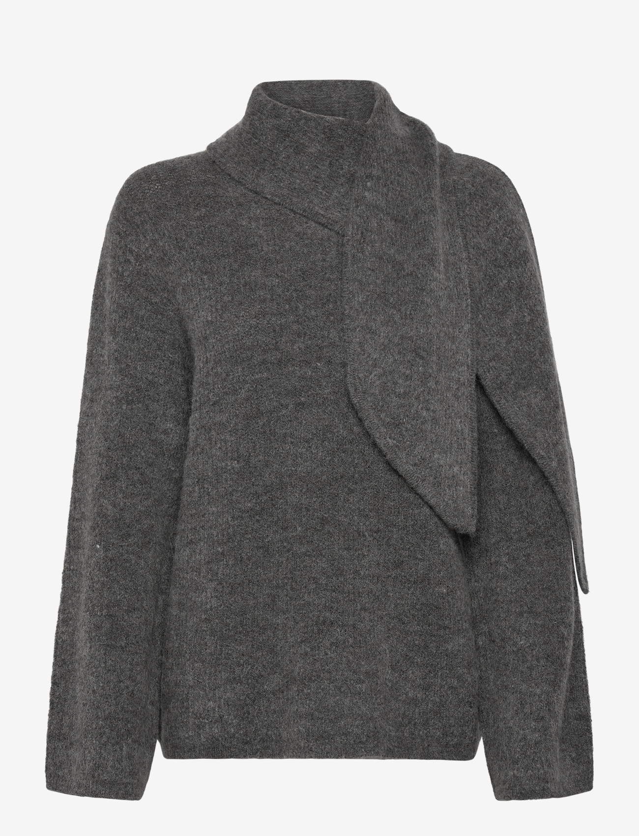 Selected - SLFLULU LS BOW KNIT - gebreide truien - medium grey melange - 0