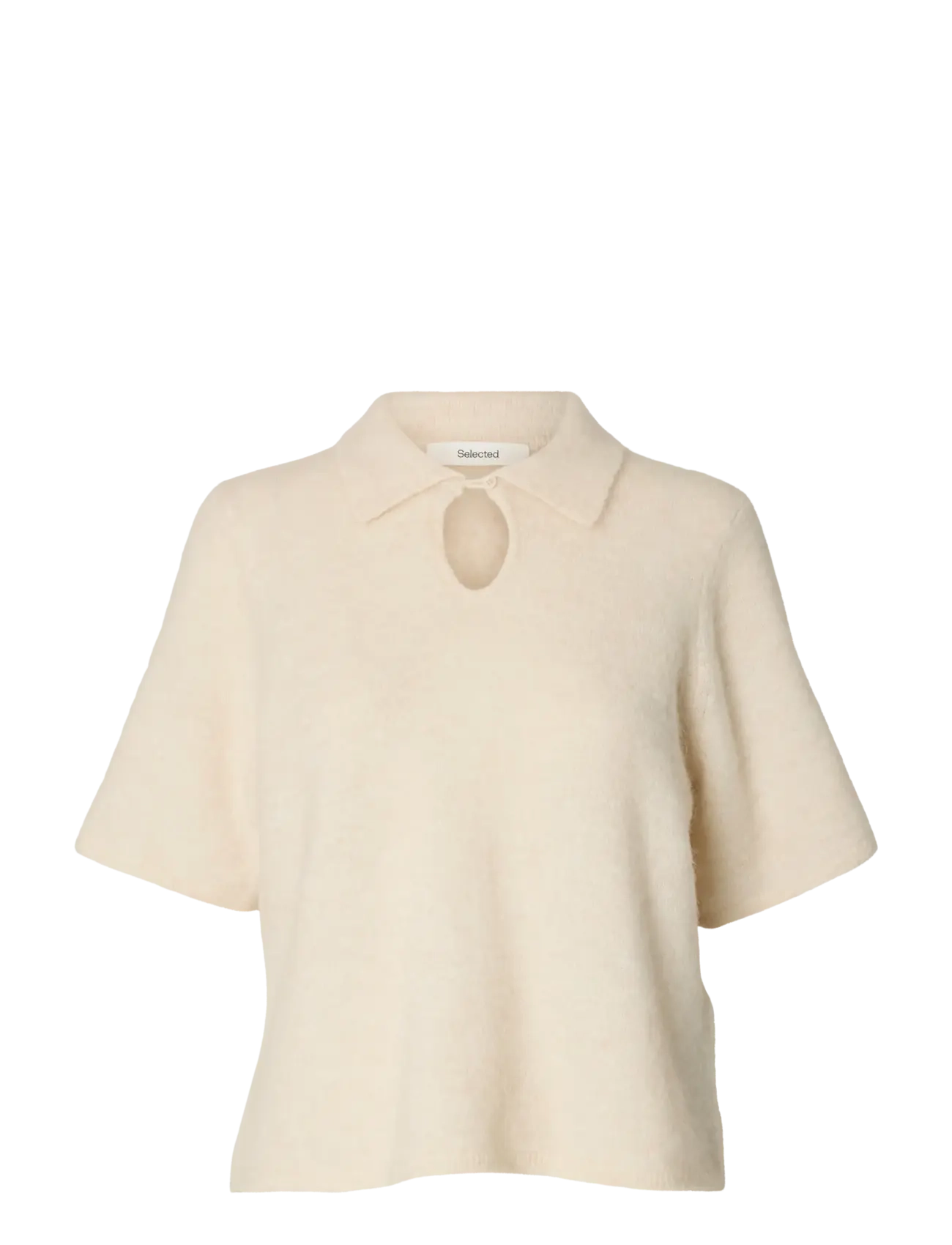 SELECTED Slfsia Ras 2/4 Knit Key Hole Collar Neck Cream - L - Damen