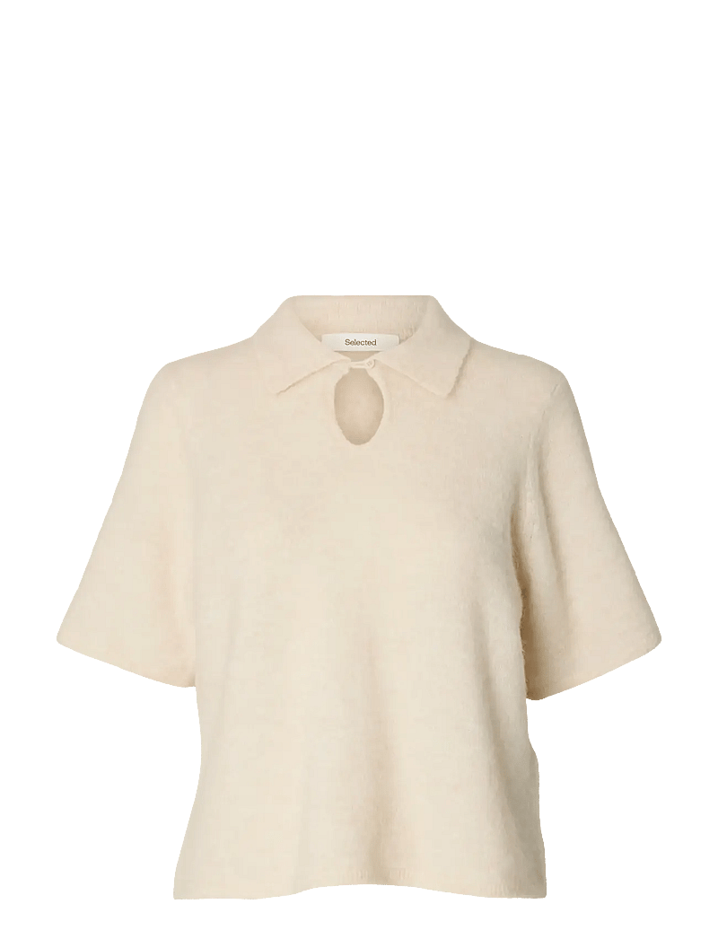 Selected - SLFSIA RAS 2/4 KNIT KEY HOLE COLLAR NECK - sviitrid - birch - 1