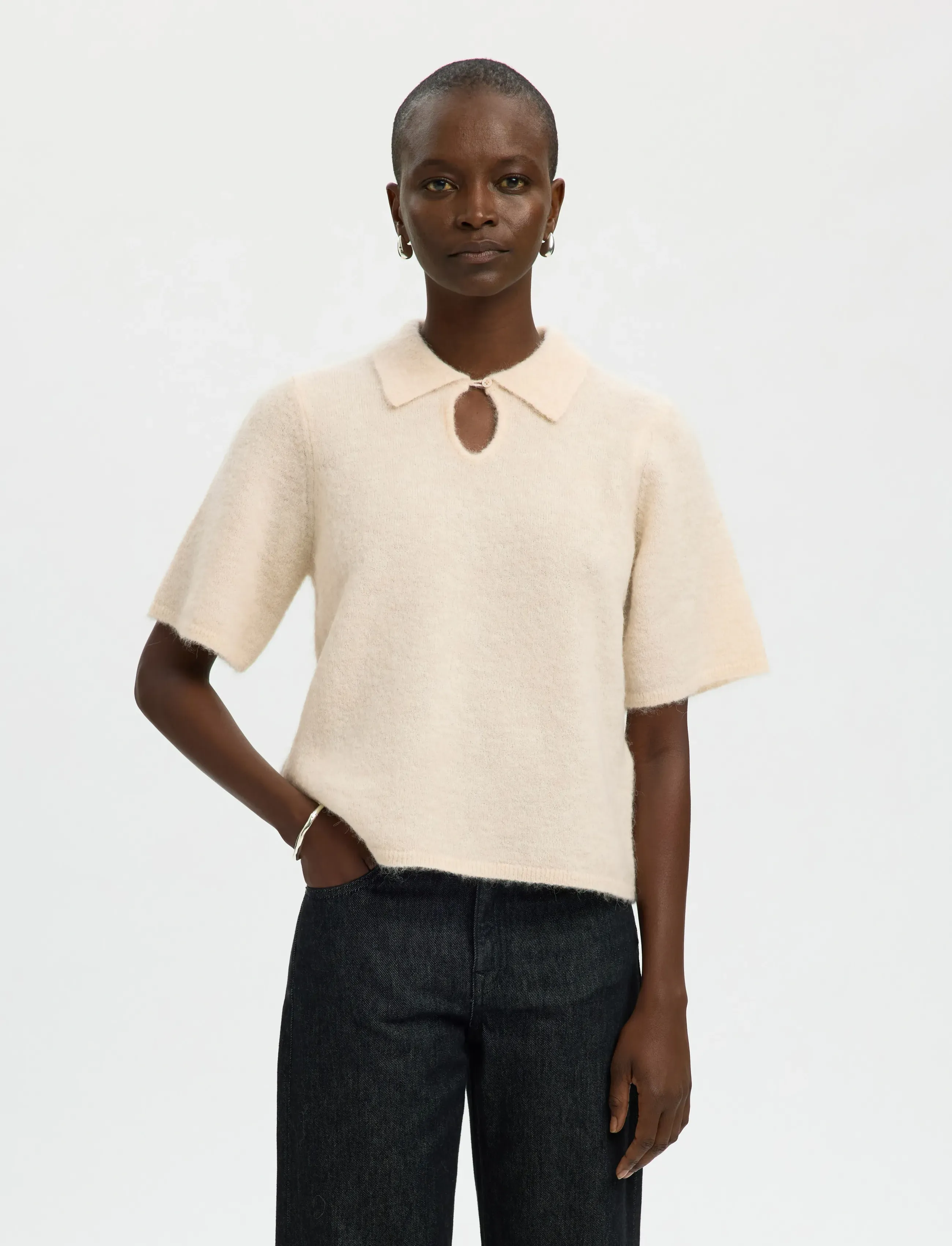 Slfsia Ras 2/4 Knit Key Hole Collar Neck