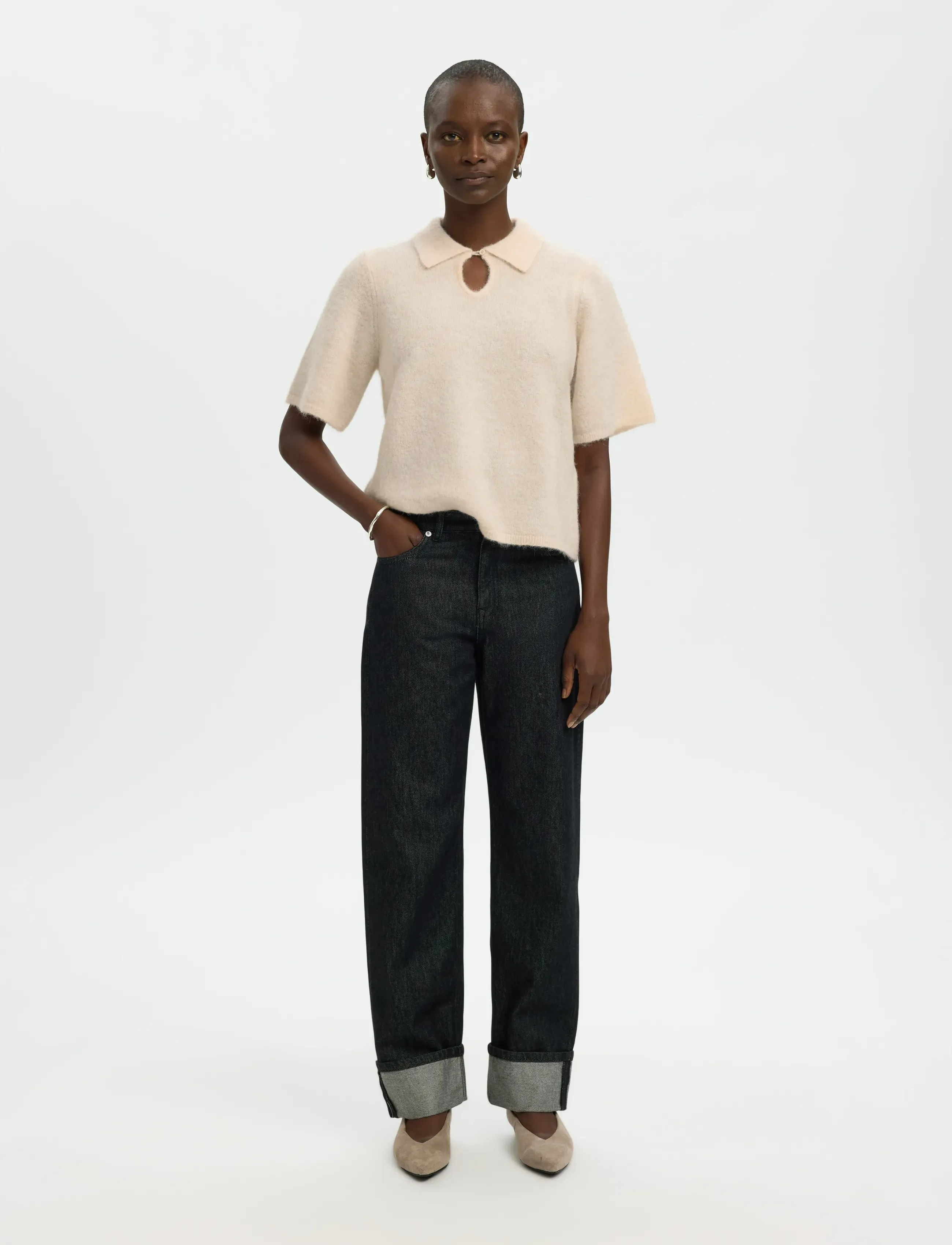 Selected - SLFSIA RAS 2/4 KNIT KEY HOLE COLLAR NECK - pulls - birch - 4