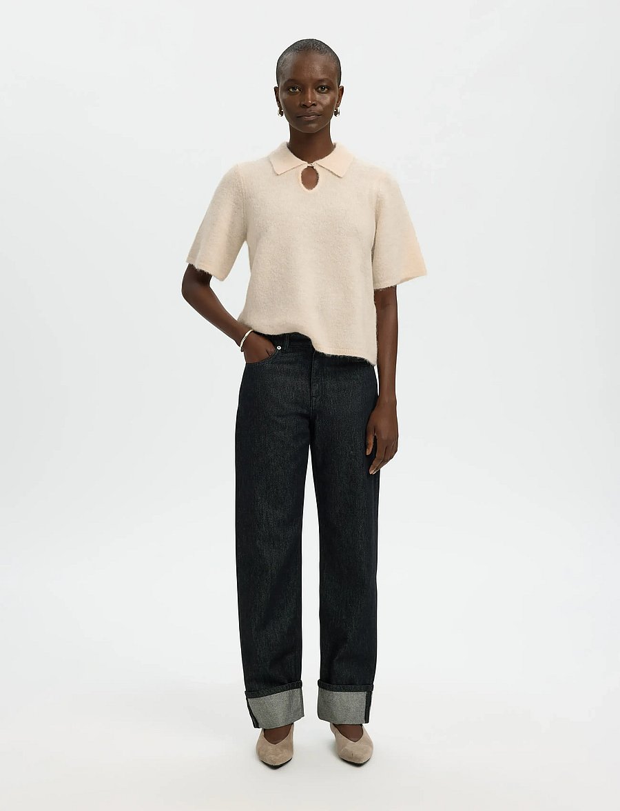 Selected - SLFSIA RAS 2/4 KNIT KEY HOLE COLLAR NECK - pulls - birch - 4