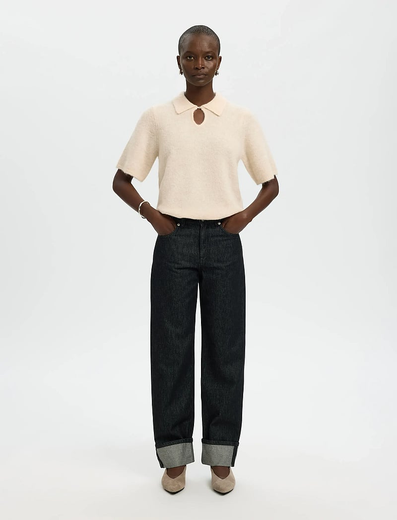 Selected - SLFSIA RAS 2/4 KNIT KEY HOLE COLLAR NECK - sviitrid - birch - 5