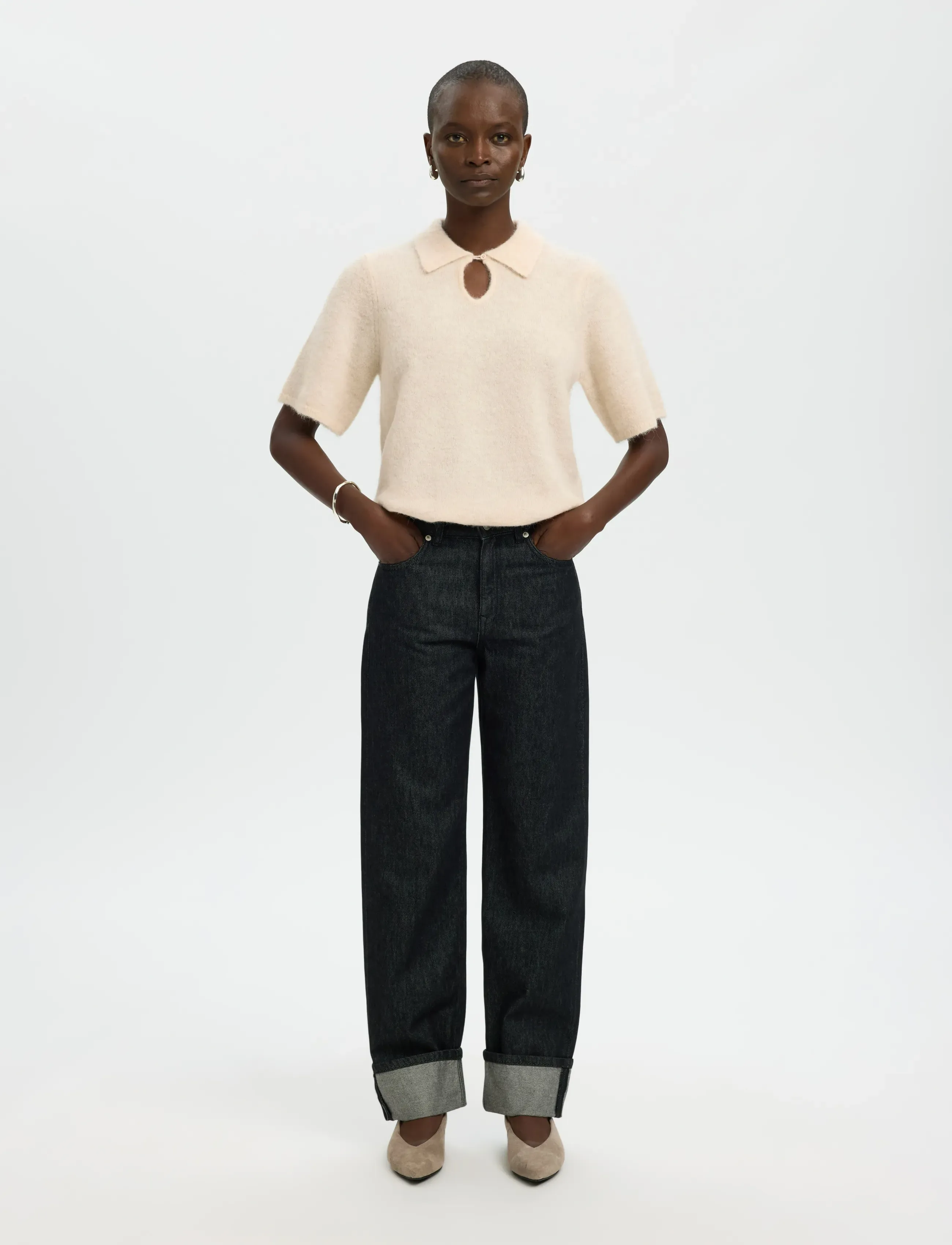 Selected - SLFSIA RAS 2/4 KNIT KEY HOLE COLLAR NECK - pulls - birch - 5