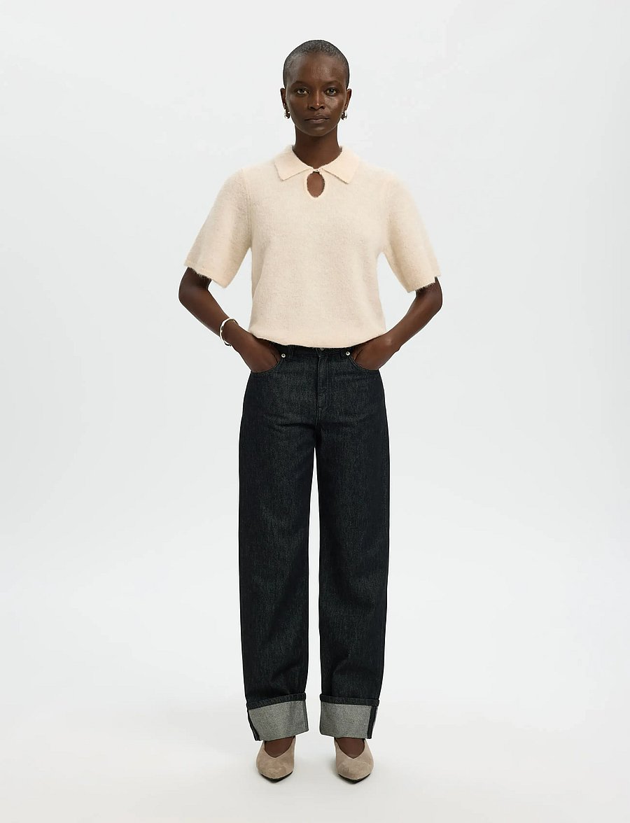 Selected - SLFSIA RAS 2/4 KNIT KEY HOLE COLLAR NECK - pulls - birch - 5