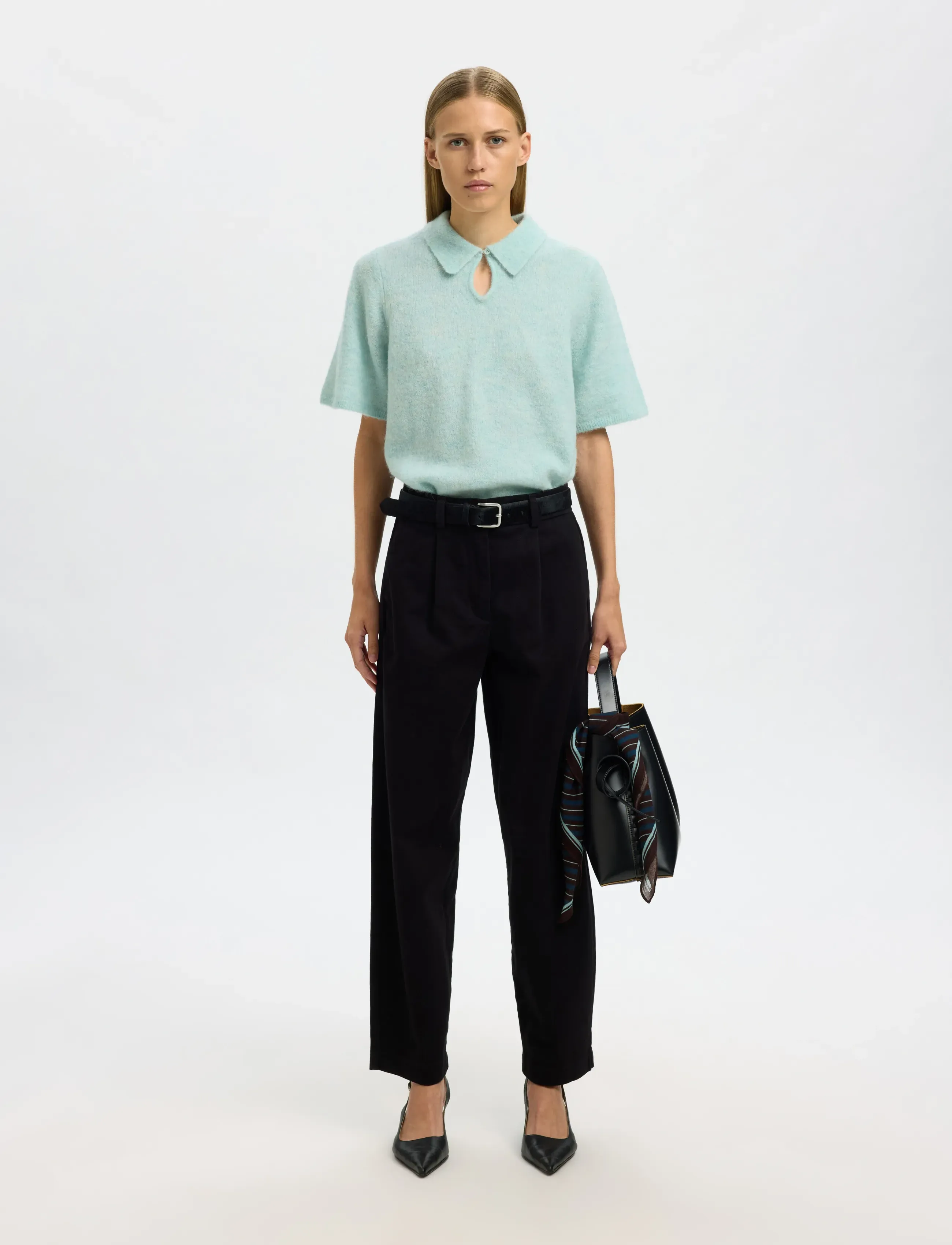 Selected - SLFSIA RAS 2/4 KNIT KEY HOLE COLLAR NECK - pulls - blue glow - 5