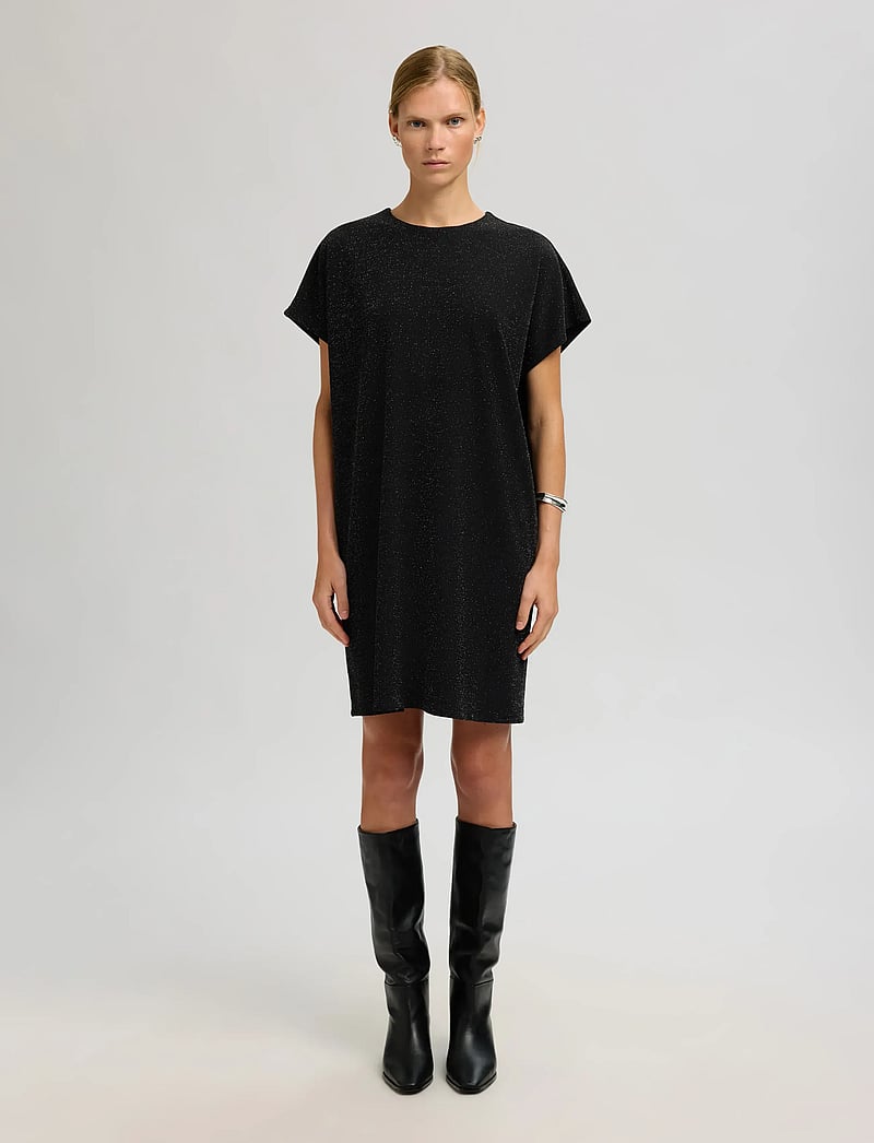 Selected - SLFOVERSIZED SANDRA SS SHORT DRESS - t-shirtkjoler - black - 0