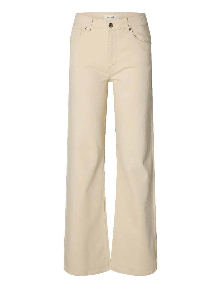 Selected - SLWWIDE BEA-KORI ECRU 609 HW JEANS NOOS - brede jeans - ecru - 1