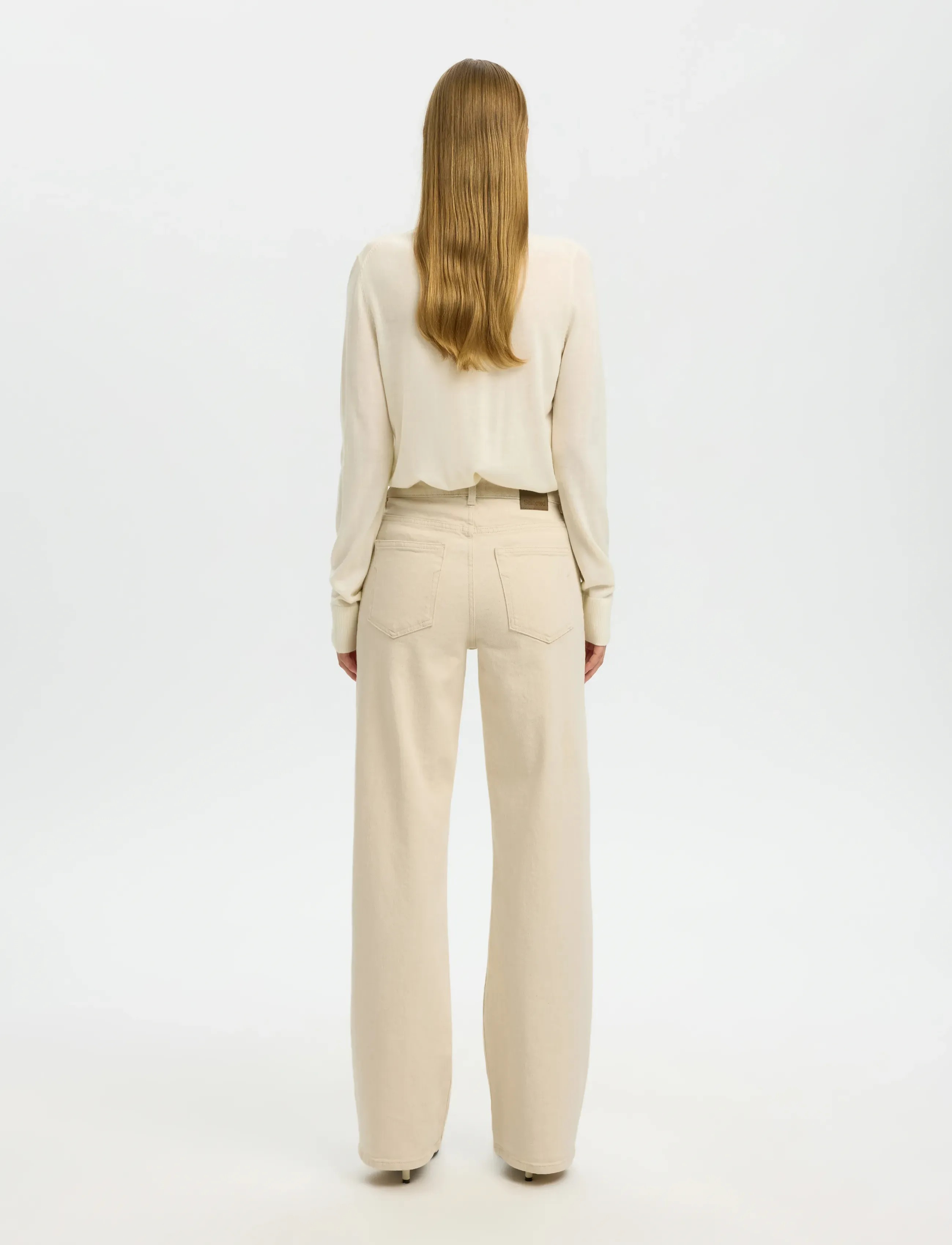 Selected - SLWWIDE BEA-KORI ECRU 609 HW JEANS NOOS - brede jeans - ecru - 2