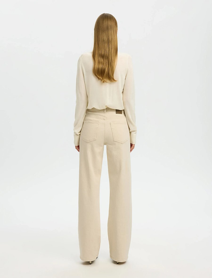 Selected - SLWWIDE BEA-KORI ECRU 609 HW JEANS NOOS - brede jeans - ecru - 2