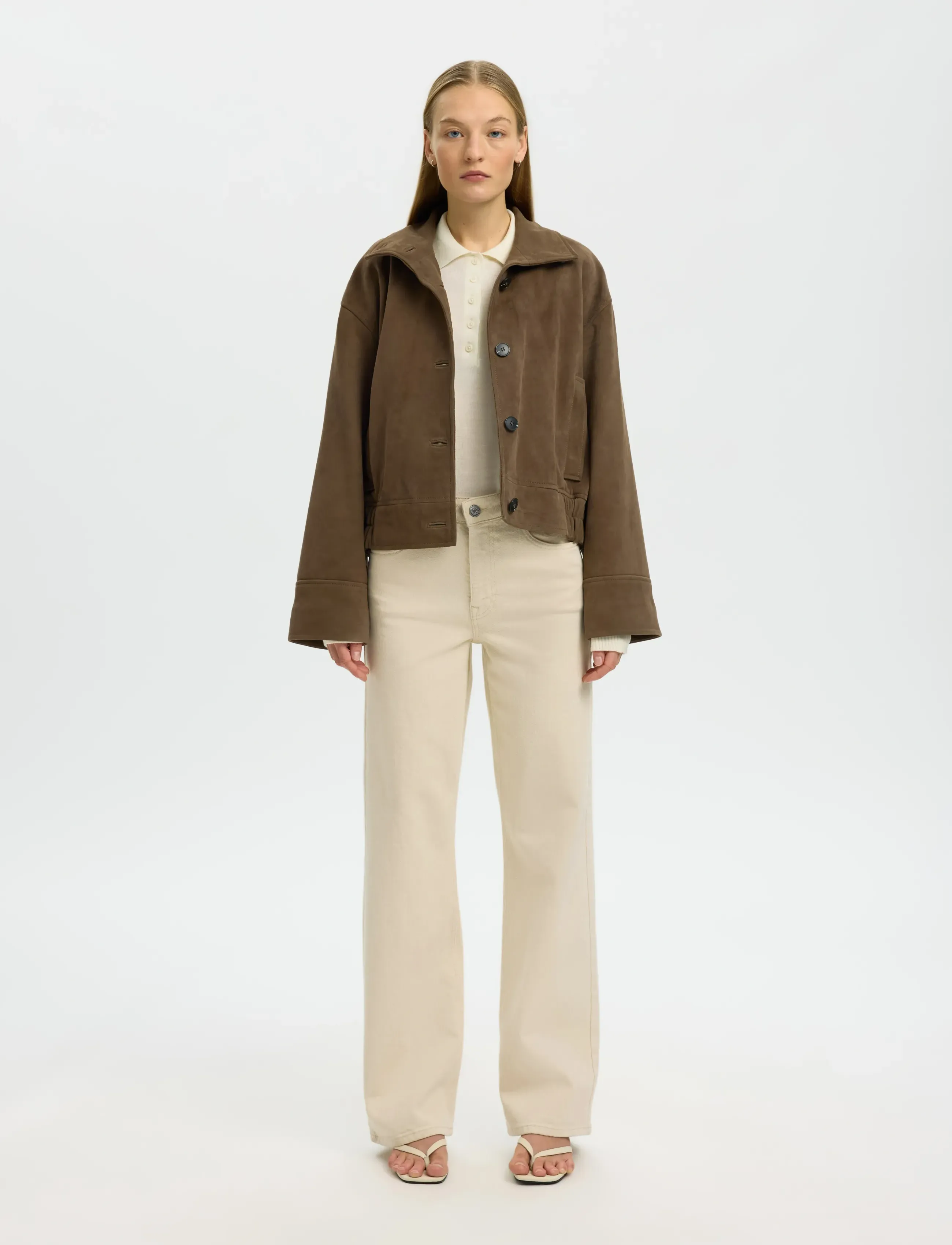 Selected - SLWWIDE BEA-KORI ECRU 609 HW JEANS NOOS - brede jeans - ecru - 3
