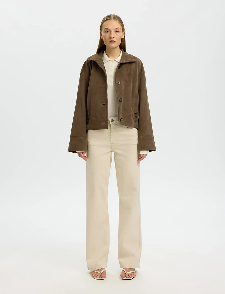 Selected - SLWWIDE BEA-KORI ECRU 609 HW JEANS NOOS - brede jeans - ecru - 3