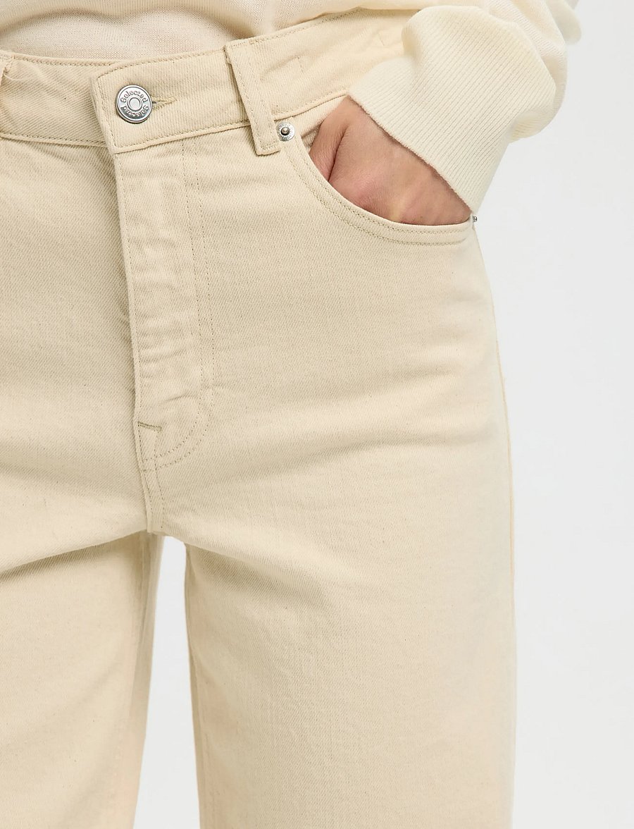 Selected - SLWWIDE BEA-KORI ECRU 609 HW JEANS NOOS - brede jeans - ecru - 4