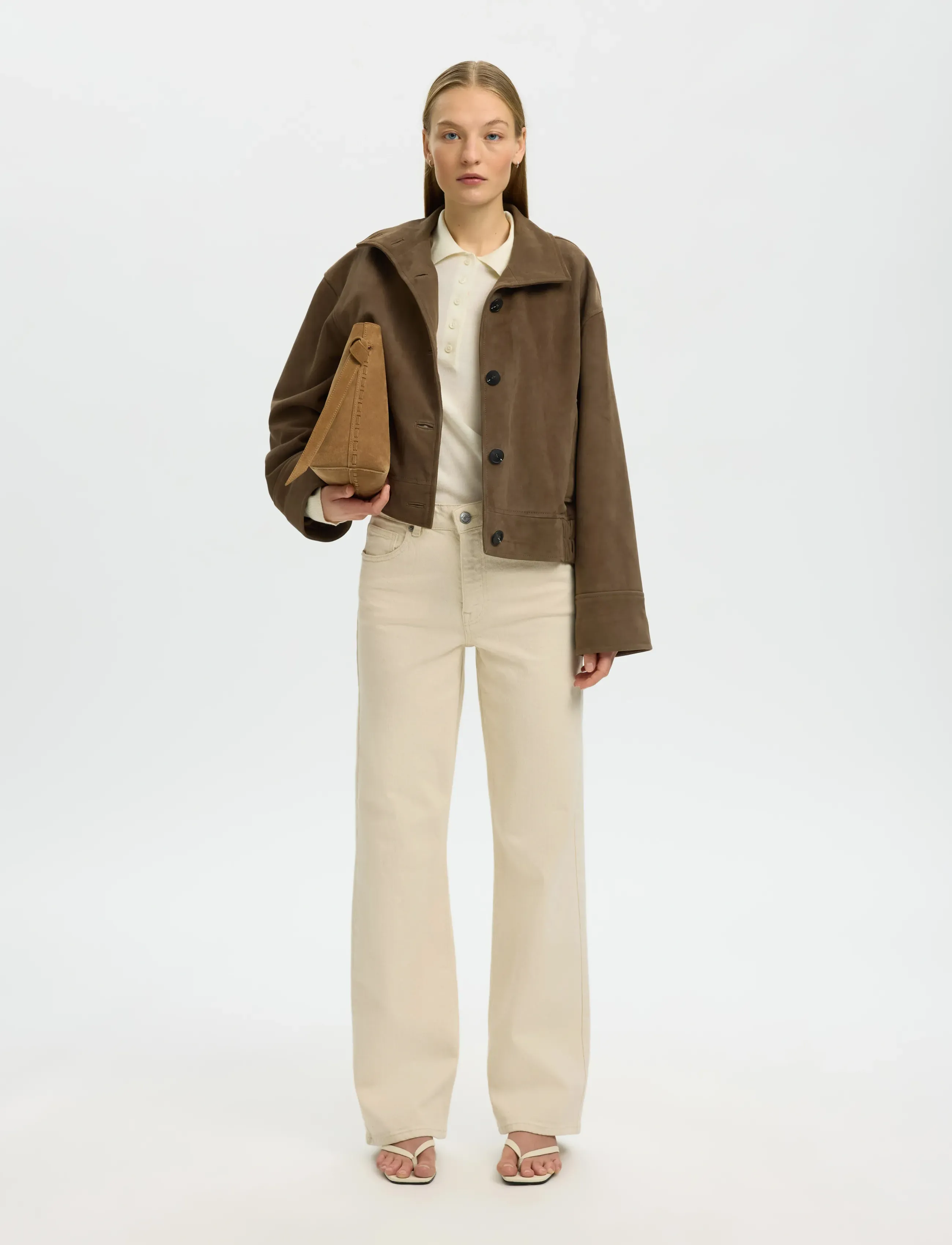Selected - SLWWIDE BEA-KORI ECRU 609 HW JEANS NOOS - brede jeans - ecru - 5