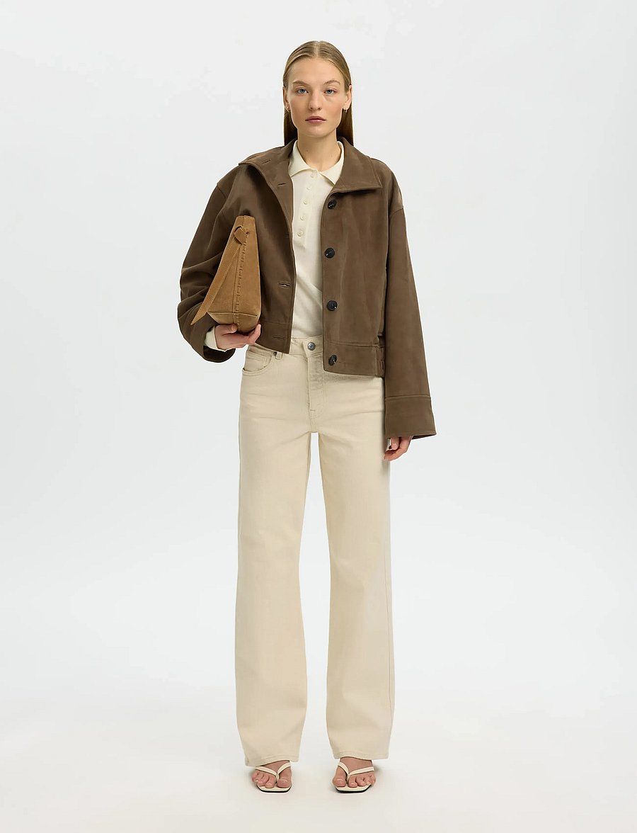Selected - SLWWIDE BEA-KORI ECRU 609 HW JEANS NOOS - brede jeans - ecru - 5