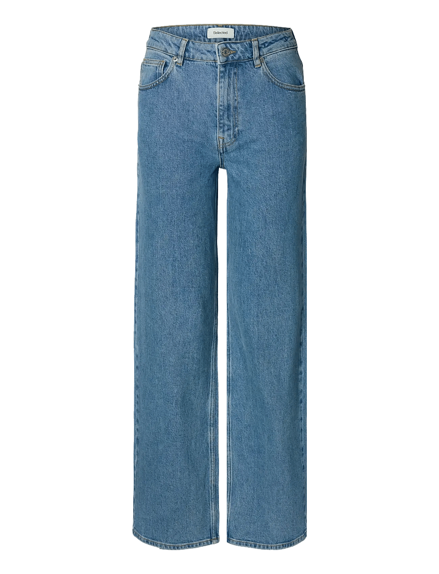 Selected - SLWWIDE BEA-KORI LIGHT BL HW JEANS NOOS - pantalons larges - light blue denim - 1