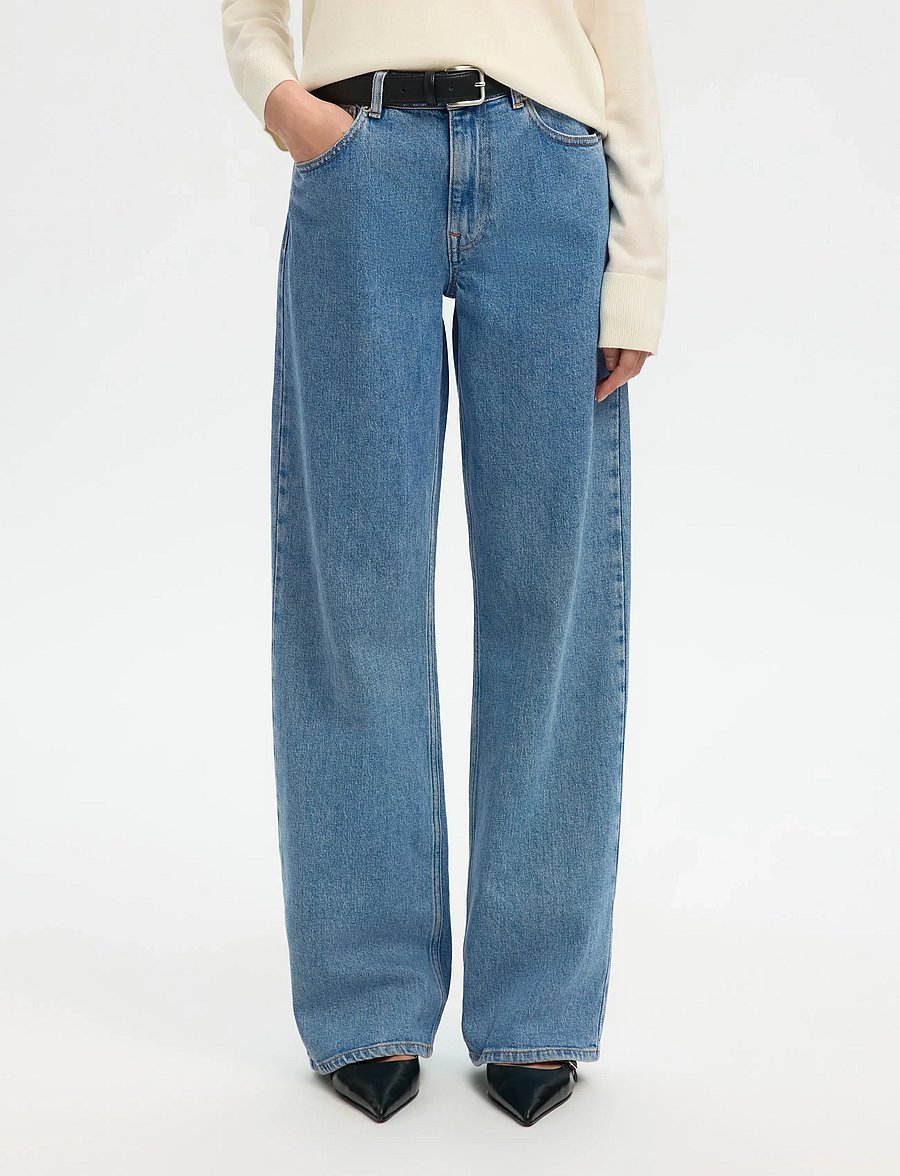 Selected - SLWWIDE BEA-KORI LIGHT BL HW JEANS NOOS - pantalons larges - light blue denim - 0