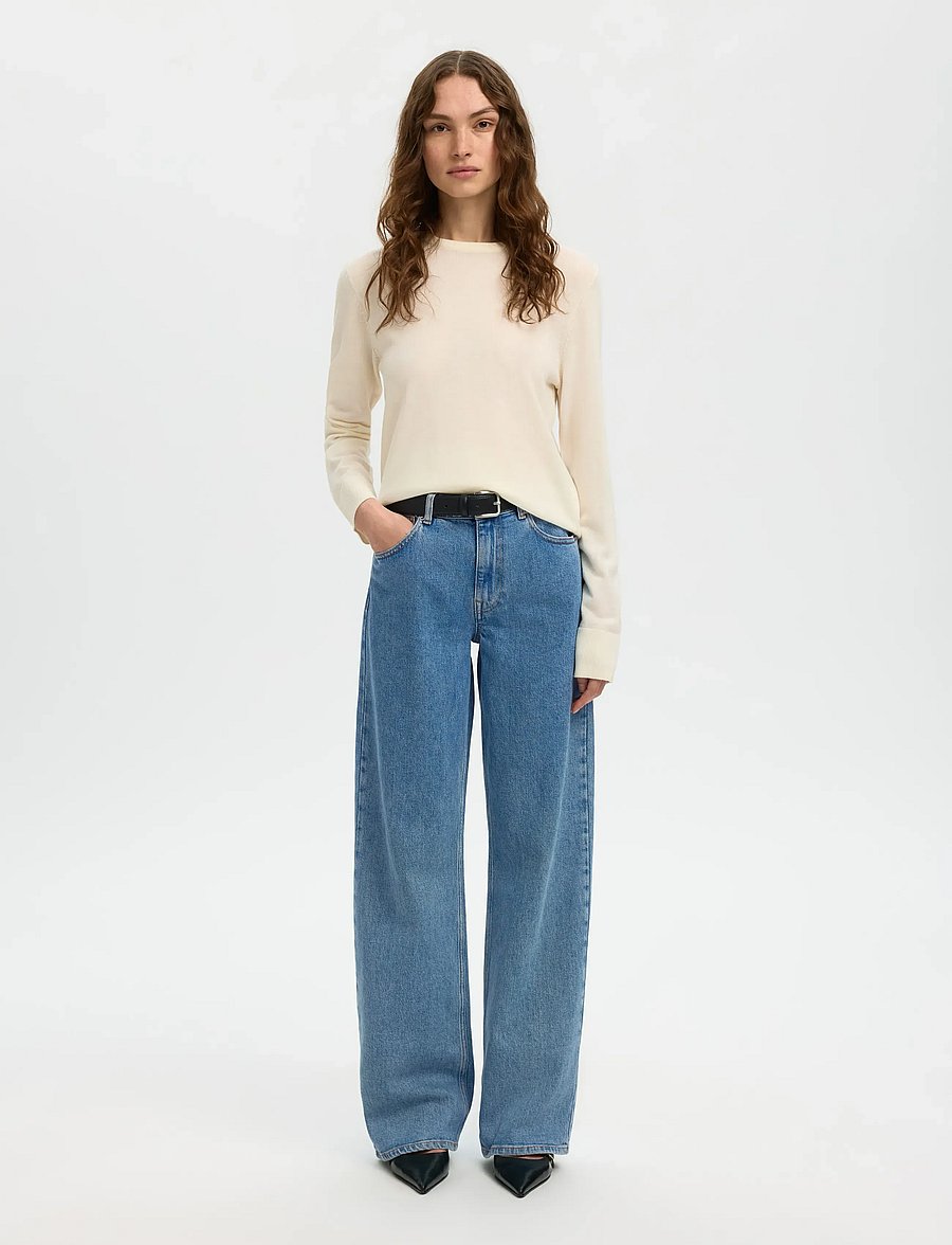 Selected - SLWWIDE BEA-KORI LIGHT BL HW JEANS NOOS - pantalons larges - light blue denim - 5