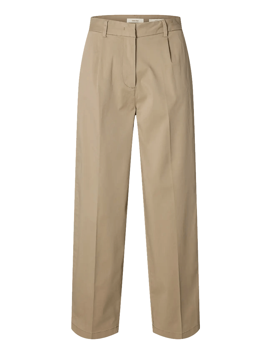 Selected - SLWBARREL MILLE HW PANT NOOS - hosen mit geradem bein - greige - 1