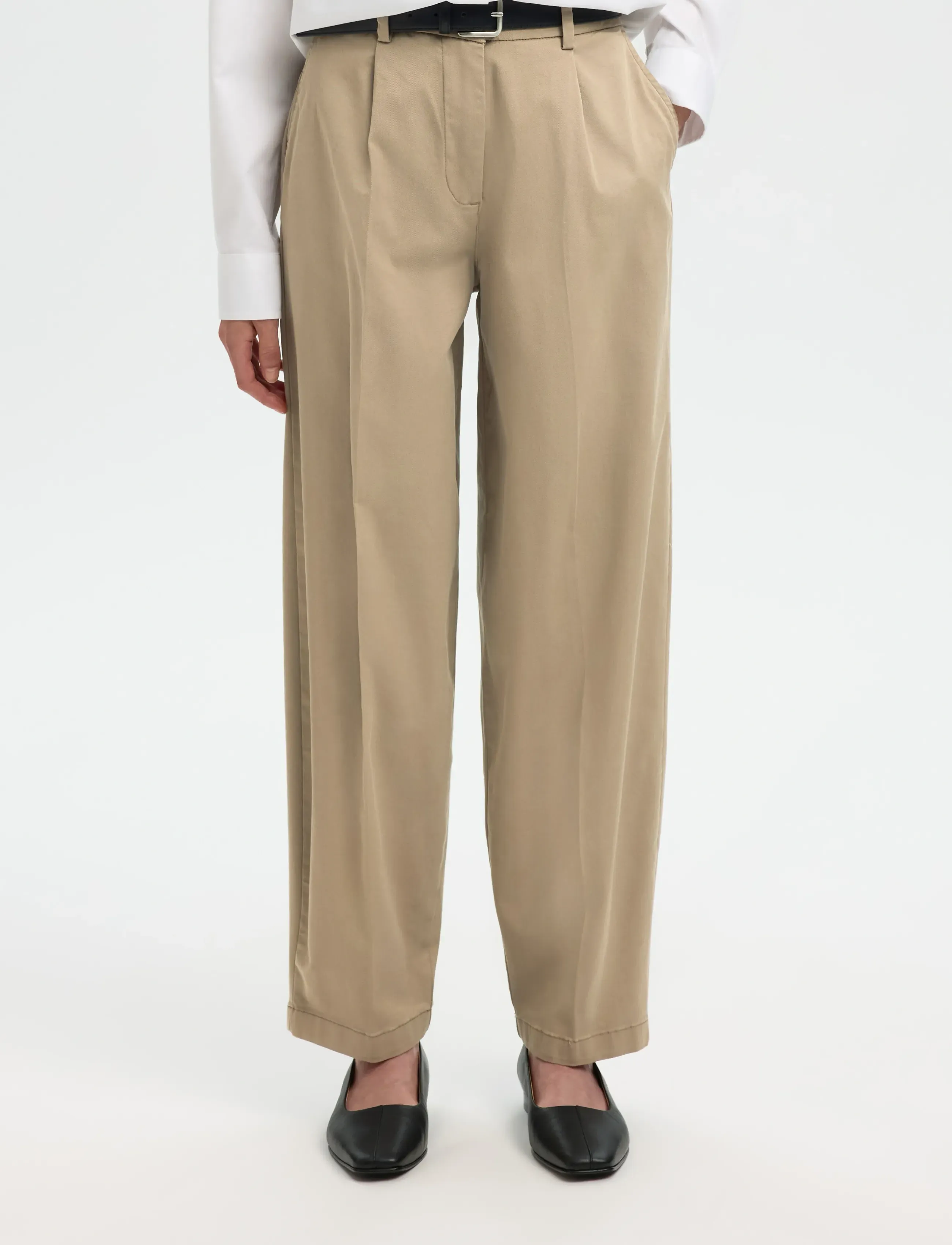 Selected Slwbarrel Mille Hw Pant Noos, 40 x 32, Beige, Trousers > Barrel Trousers, Dame