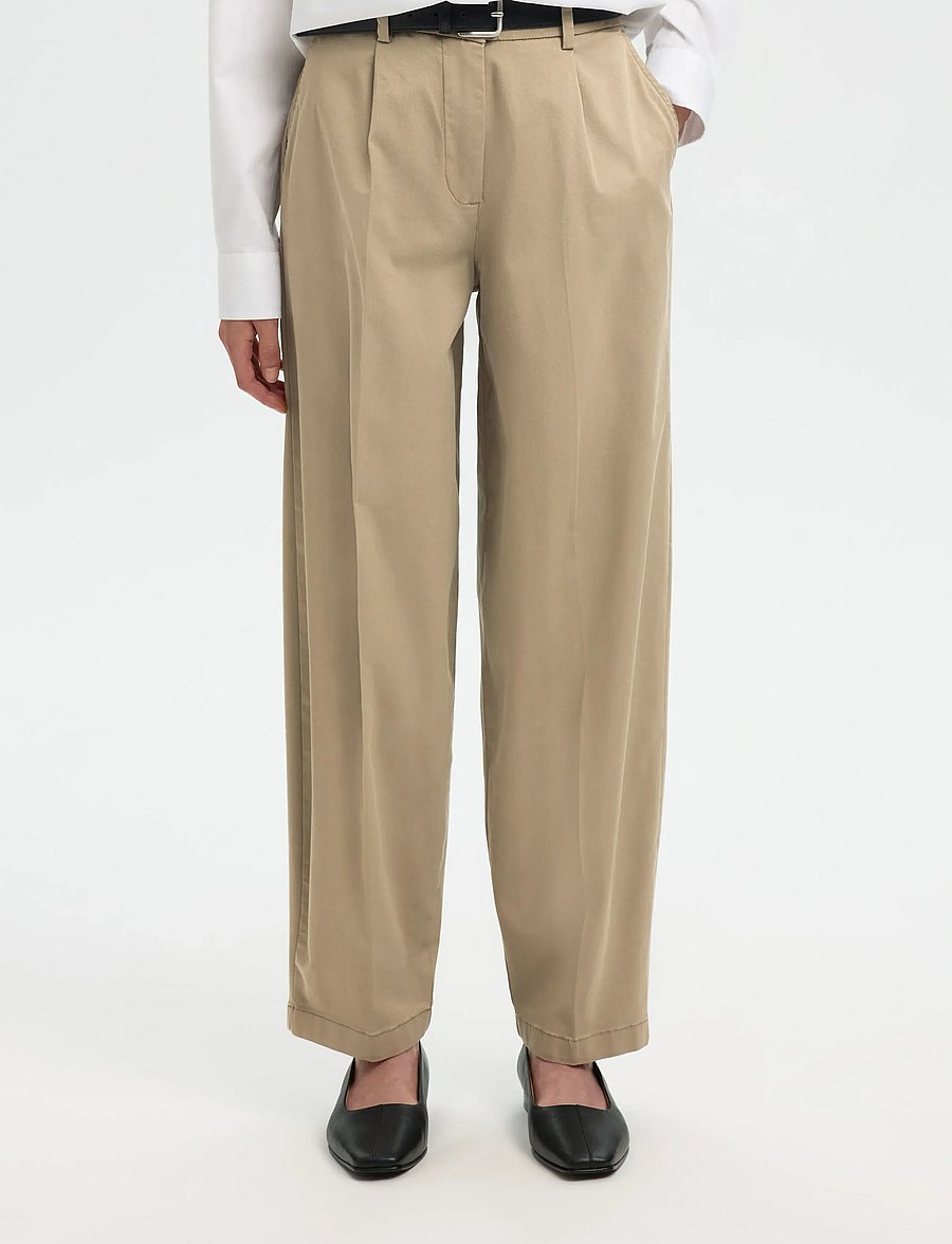 Selected - SLWBARREL MILLE HW PANT NOOS - hosen mit geradem bein - greige - 0
