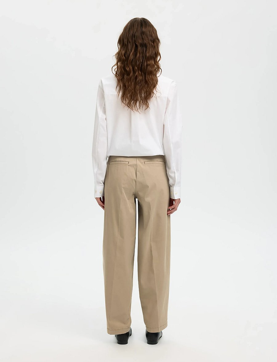 Selected - SLWBARREL MILLE HW PANT NOOS - hosen mit geradem bein - greige - 2