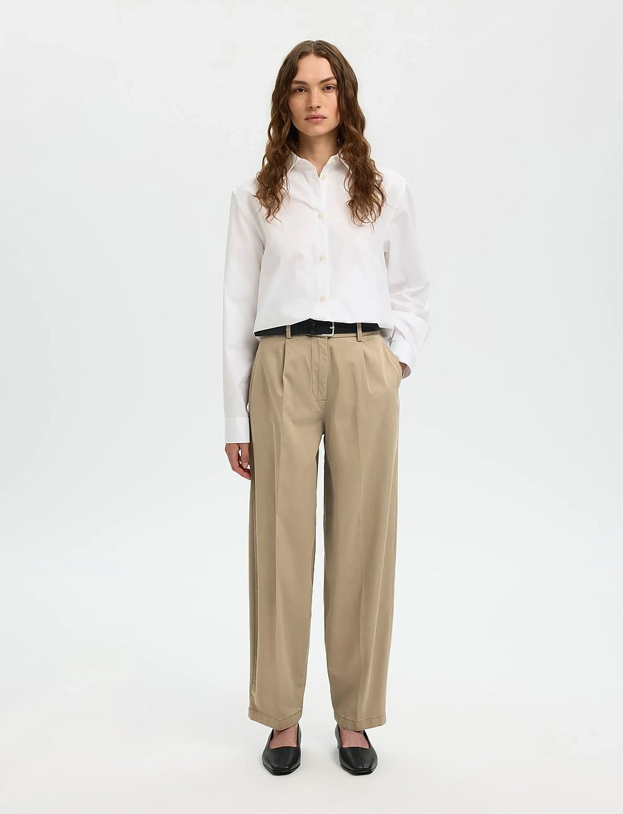 Selected - SLWBARREL MILLE HW PANT NOOS - hosen mit geradem bein - greige - 3