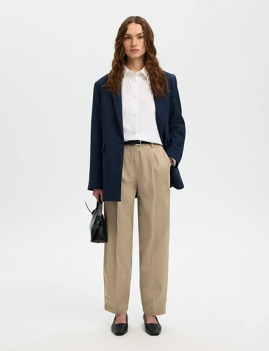 Selected - SLWBARREL MILLE HW PANT NOOS - hosen mit geradem bein - greige - 5