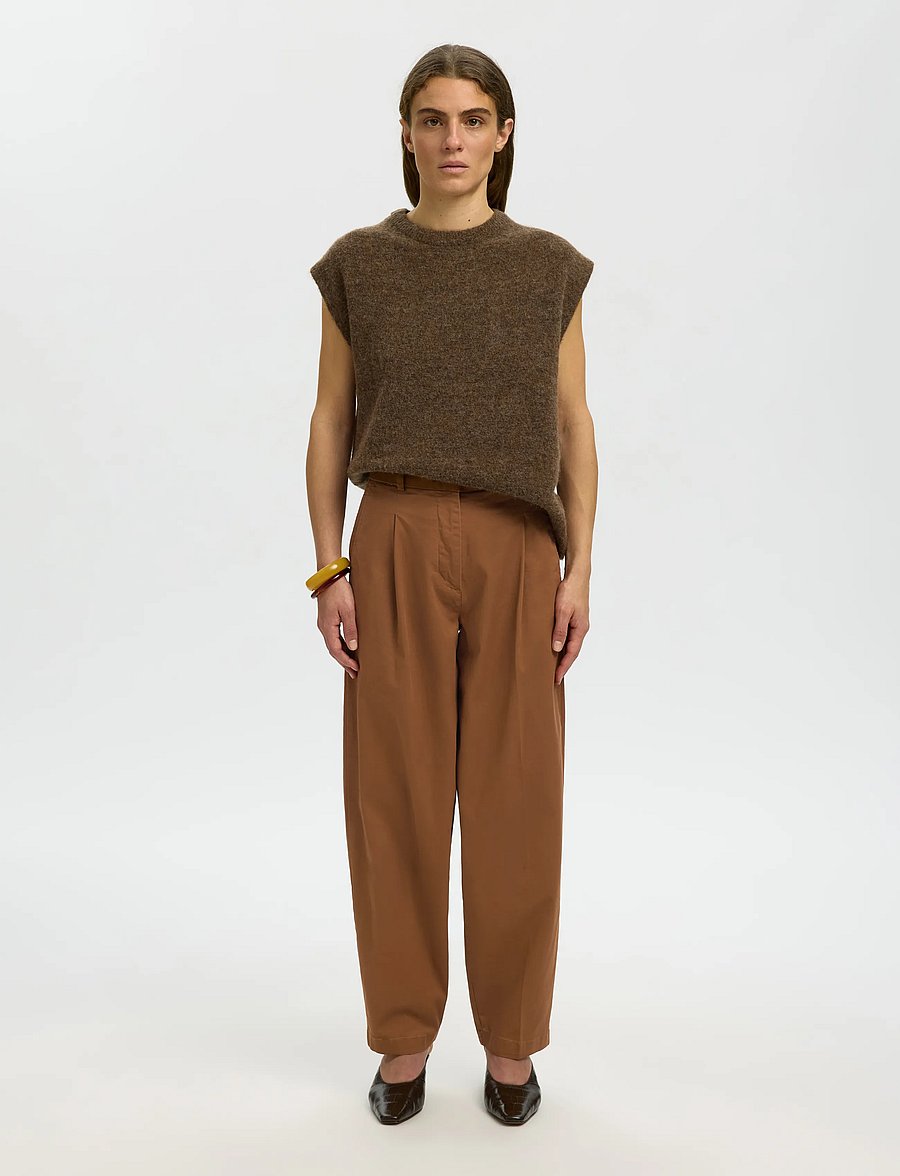 Selected - SLWBARREL MILLE HW PANT NOOS - hosen mit geradem bein - toffee - 3
