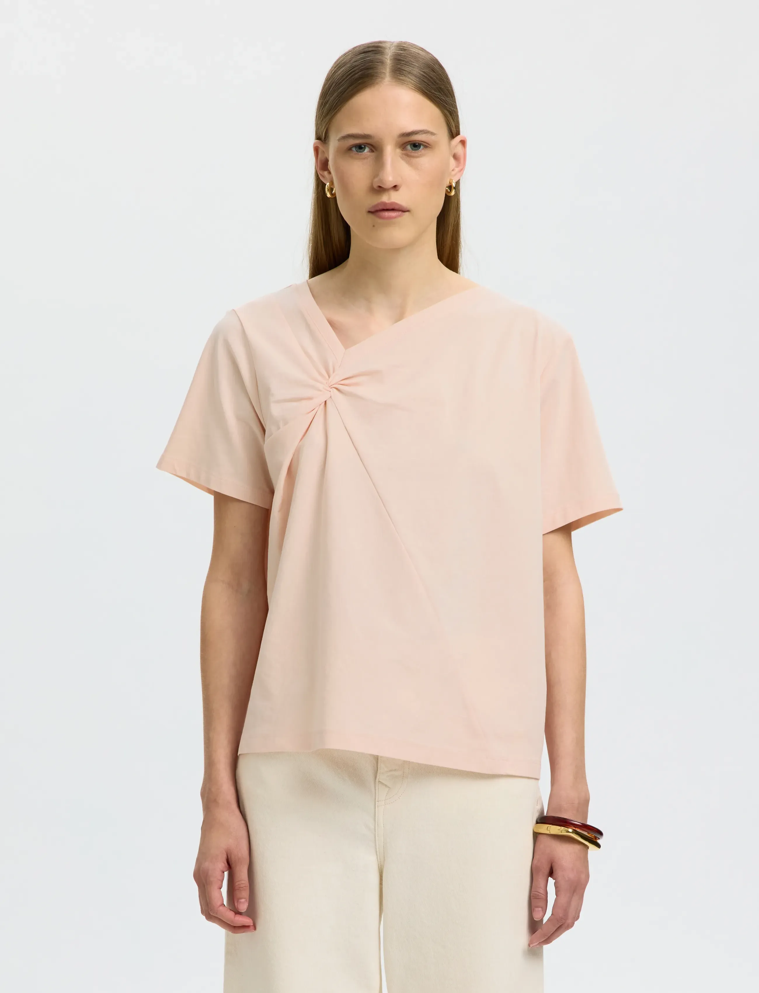 Selected SLFMILA TWISTED SS TEE - Selected - PALE DOGWOOD / pink/rose