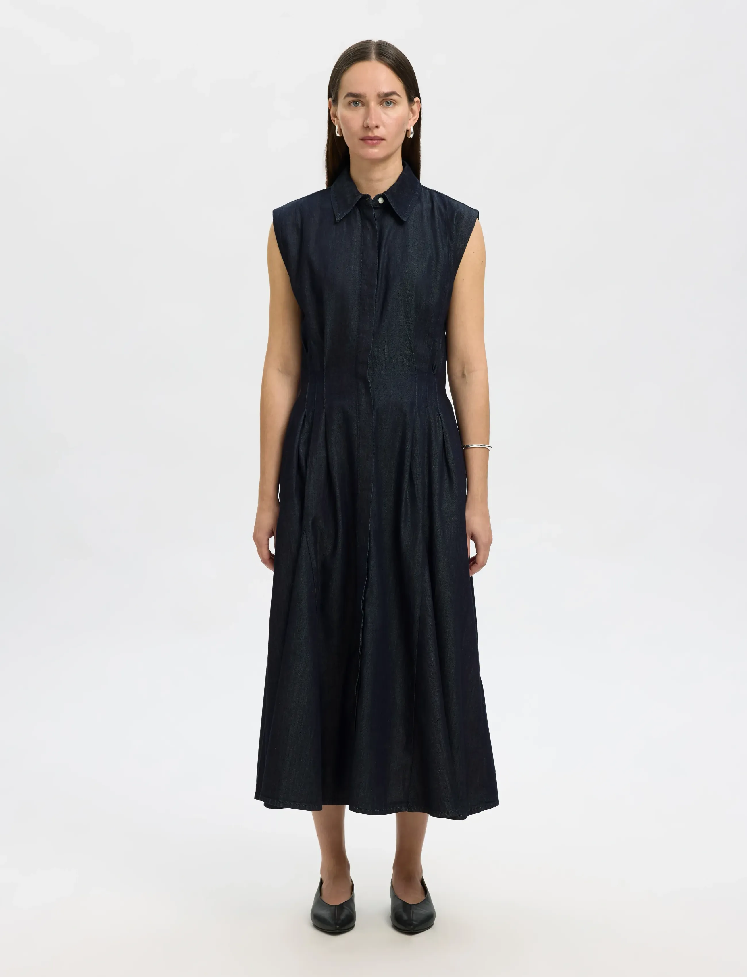 Selected Slfrillo Midi Denim Dress, 34, Dresses, Marineblau - Knee-length & Midi, Frauen