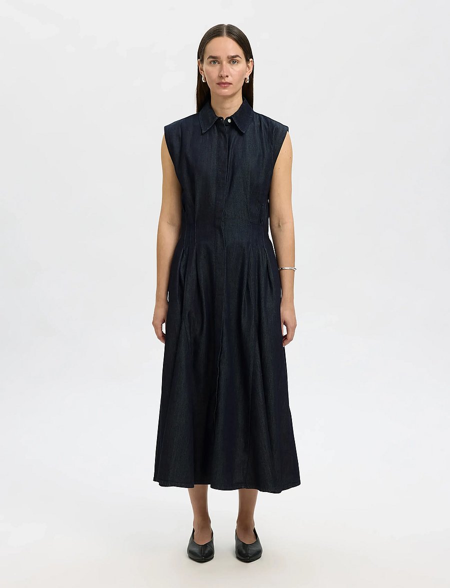 Selected - SLFRILLO MIDI DENIM DRESS - skjortekjoler - dark blue denim - 0