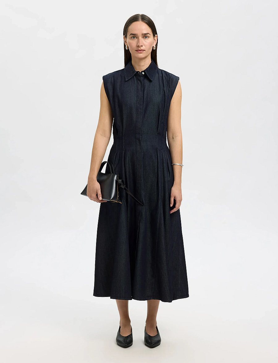 Selected - SLFRILLO MIDI DENIM DRESS - skjortekjoler - dark blue denim - 2
