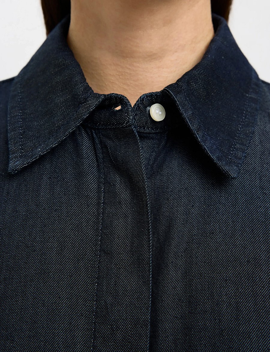 Selected - SLFRILLO MIDI DENIM DRESS - skjortekjoler - dark blue denim - 3