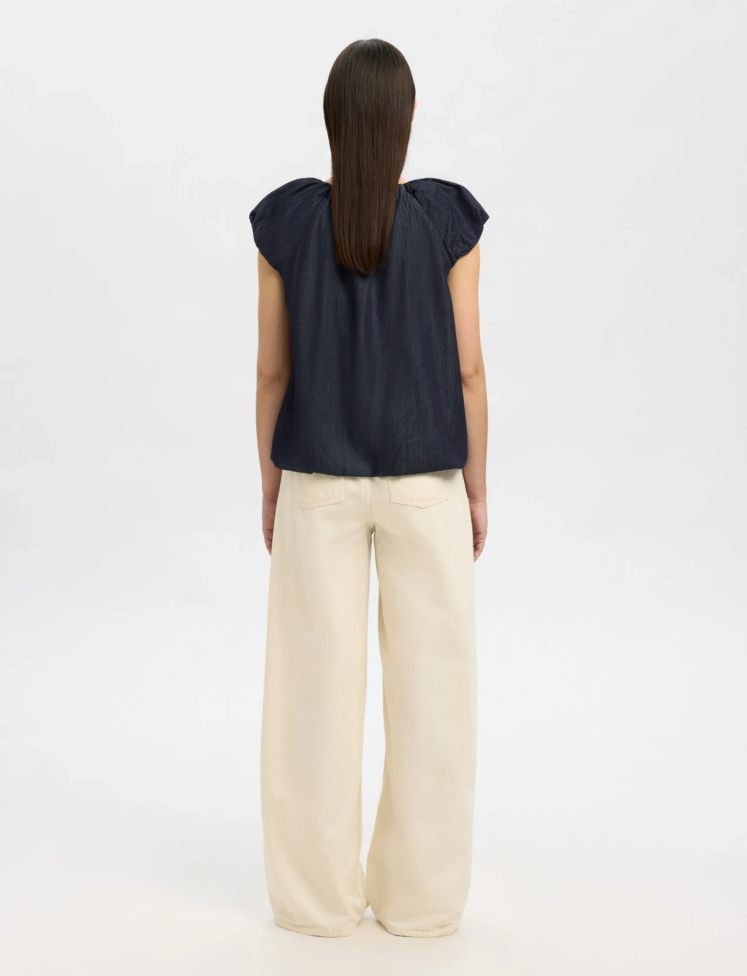 Selected - SLFRILLO CAP SLEEVE DENIM TOP - kortærmede bluser - dark blue denim - 2