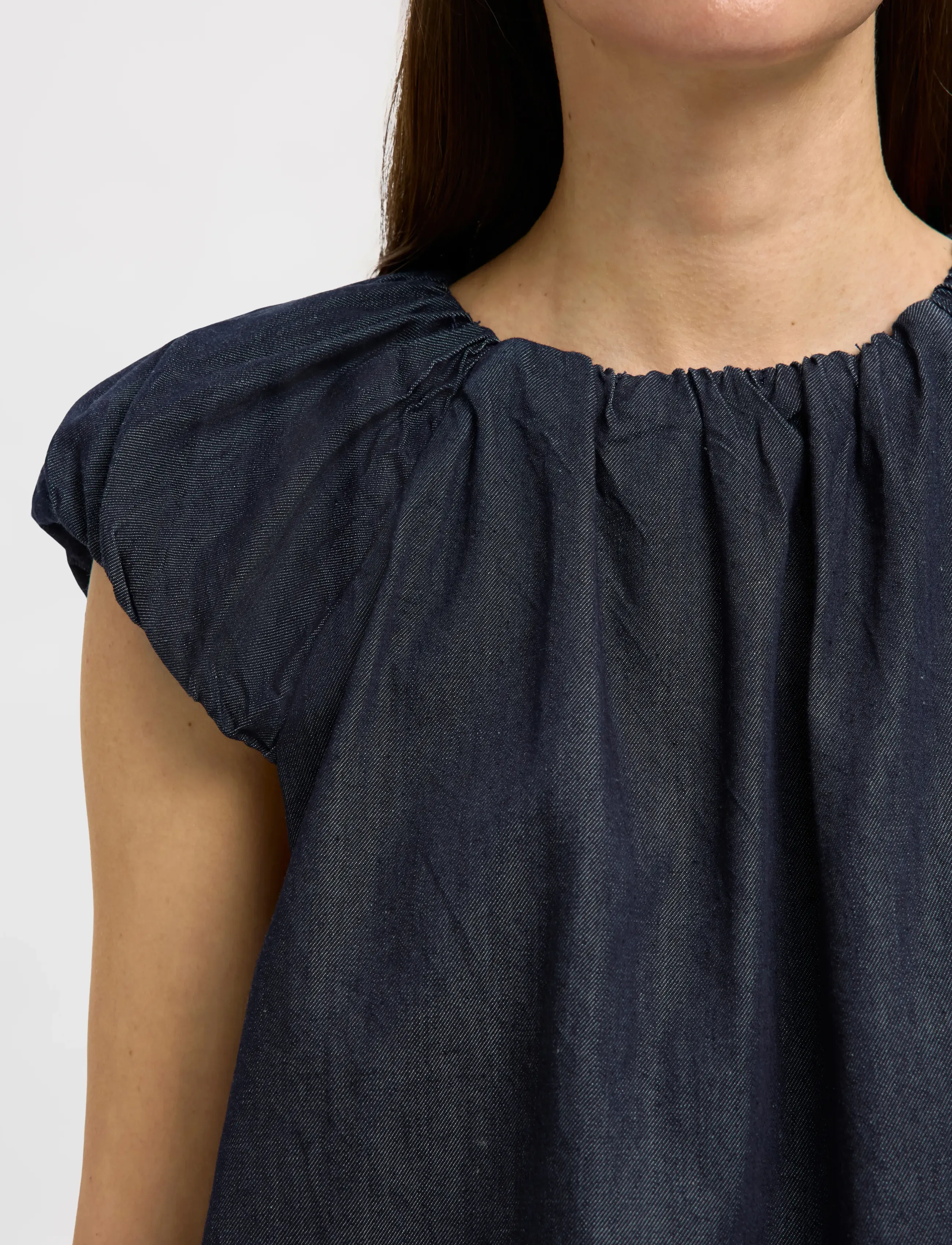Selected - SLFRILLO CAP SLEEVE DENIM TOP - kortærmede bluser - dark blue denim - 4