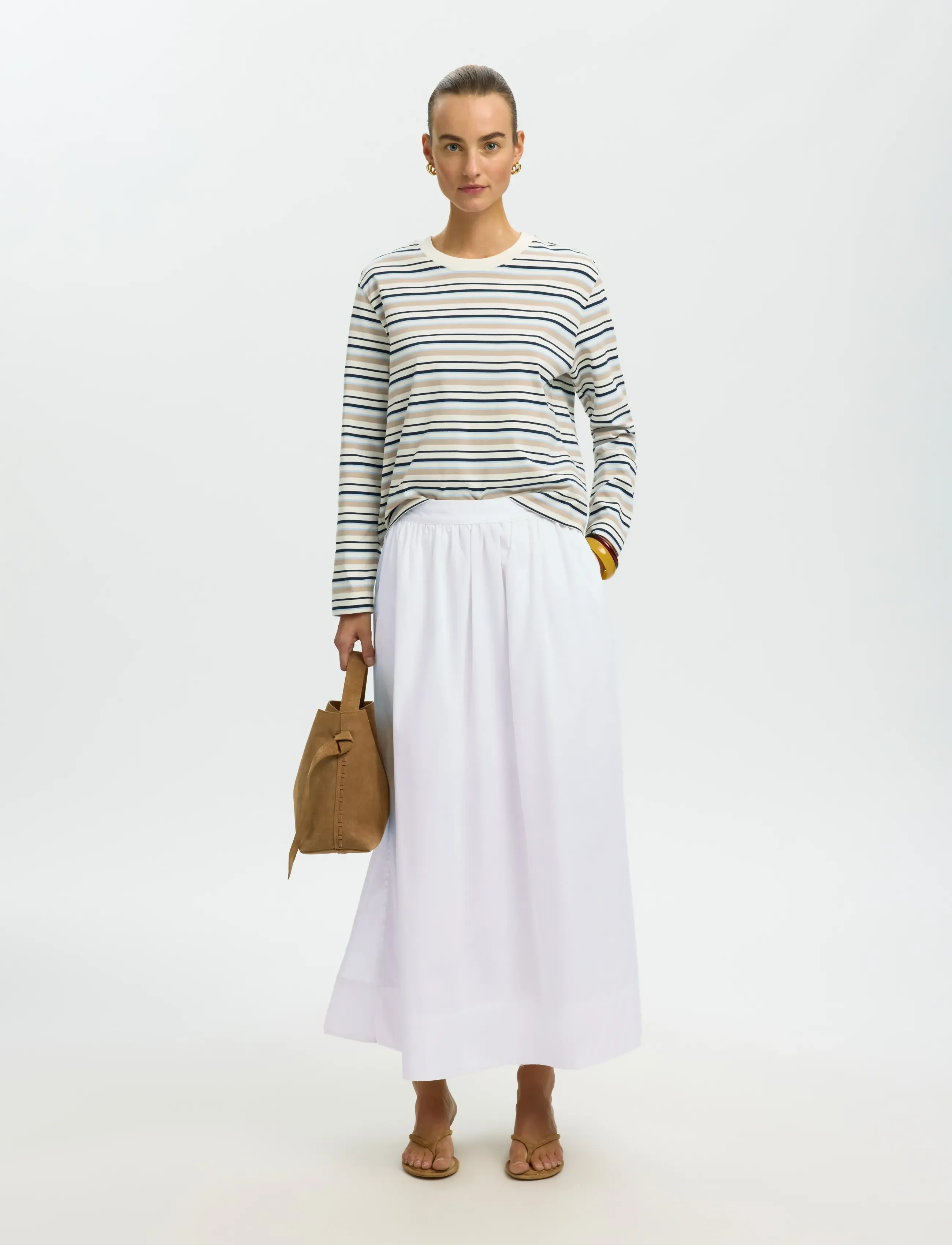 Selected - SLWBLAIR HW ANKLE SLIT SKIRT NOOS - maxi röcke - bright white - 3