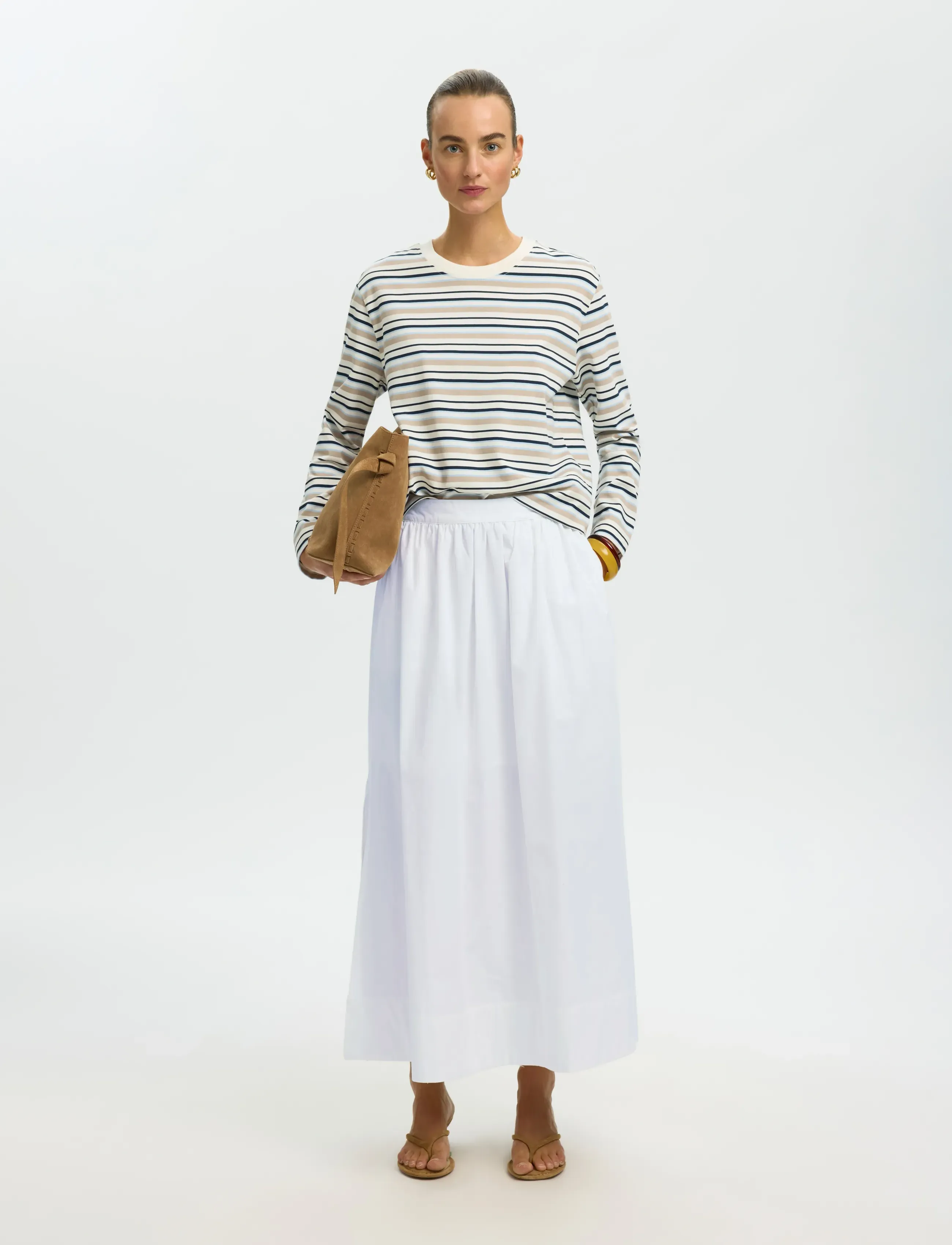 Selected - SLWBLAIR HW ANKLE SLIT SKIRT NOOS - maxi röcke - bright white - 5