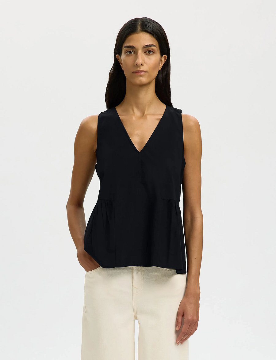 Selected - SLWBLAIR SL V-NECK PEPLUM TOP NOOS - sleeveless blouses - black - 0