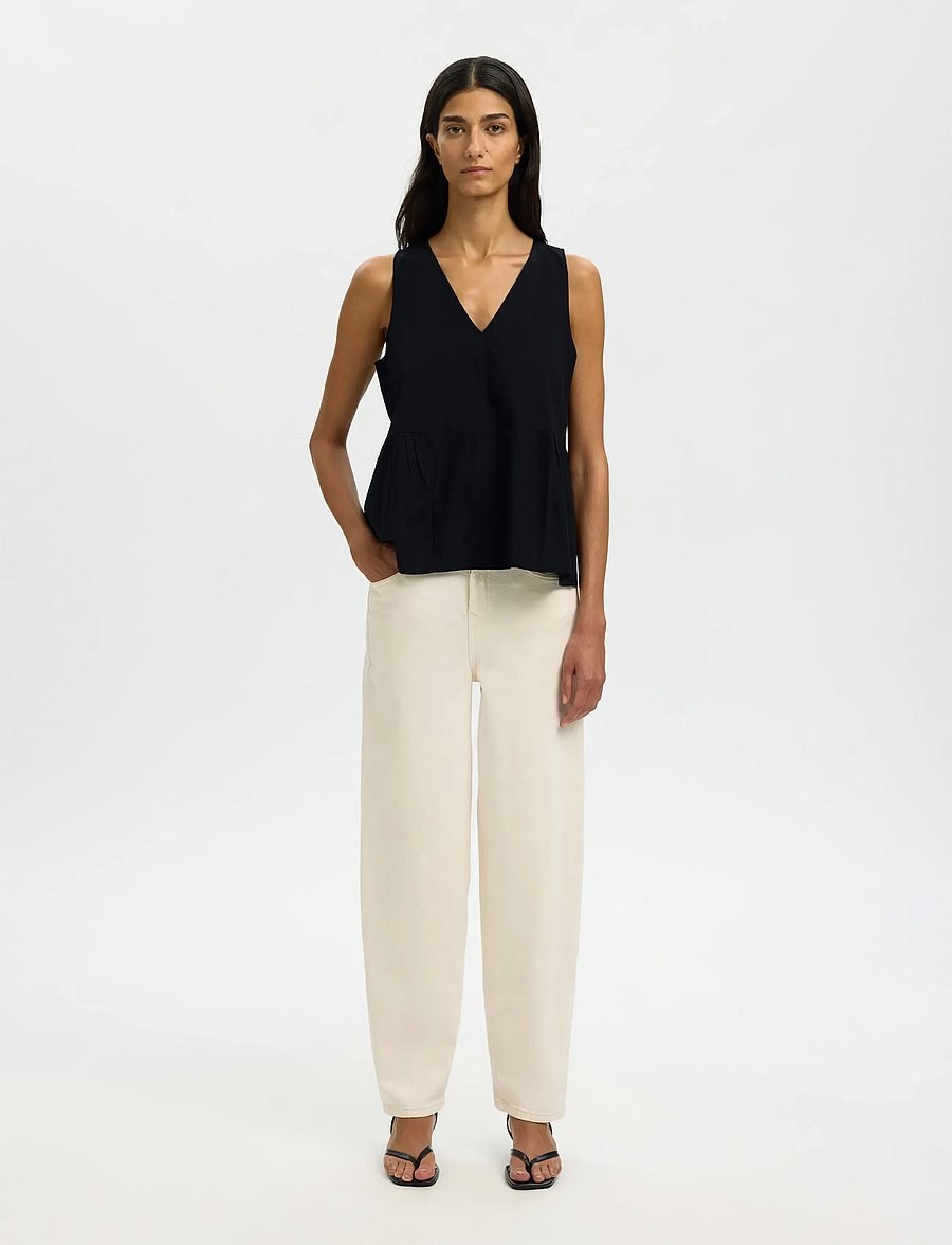 Selected - SLWBLAIR SL V-NECK PEPLUM TOP NOOS - sleeveless blouses - black - 3