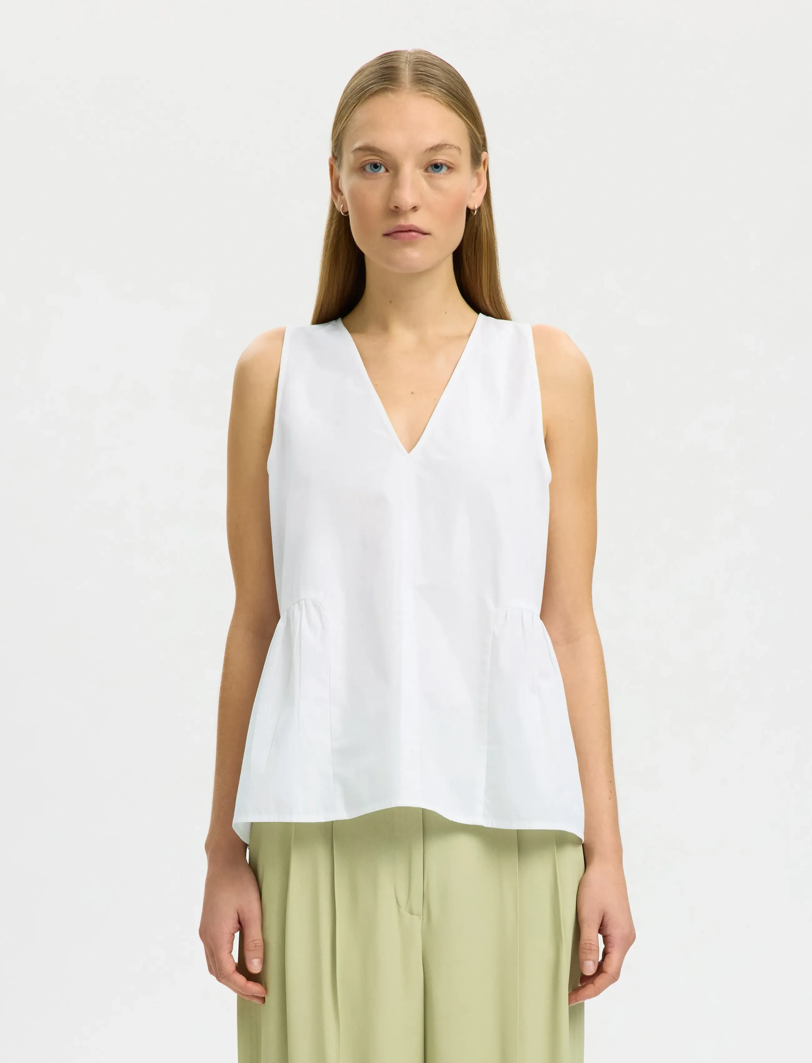 Selected SLWBLAIR SL V-NECK PEPLUM TOP NOOS - Blusen - BRIGHT WHITE / white