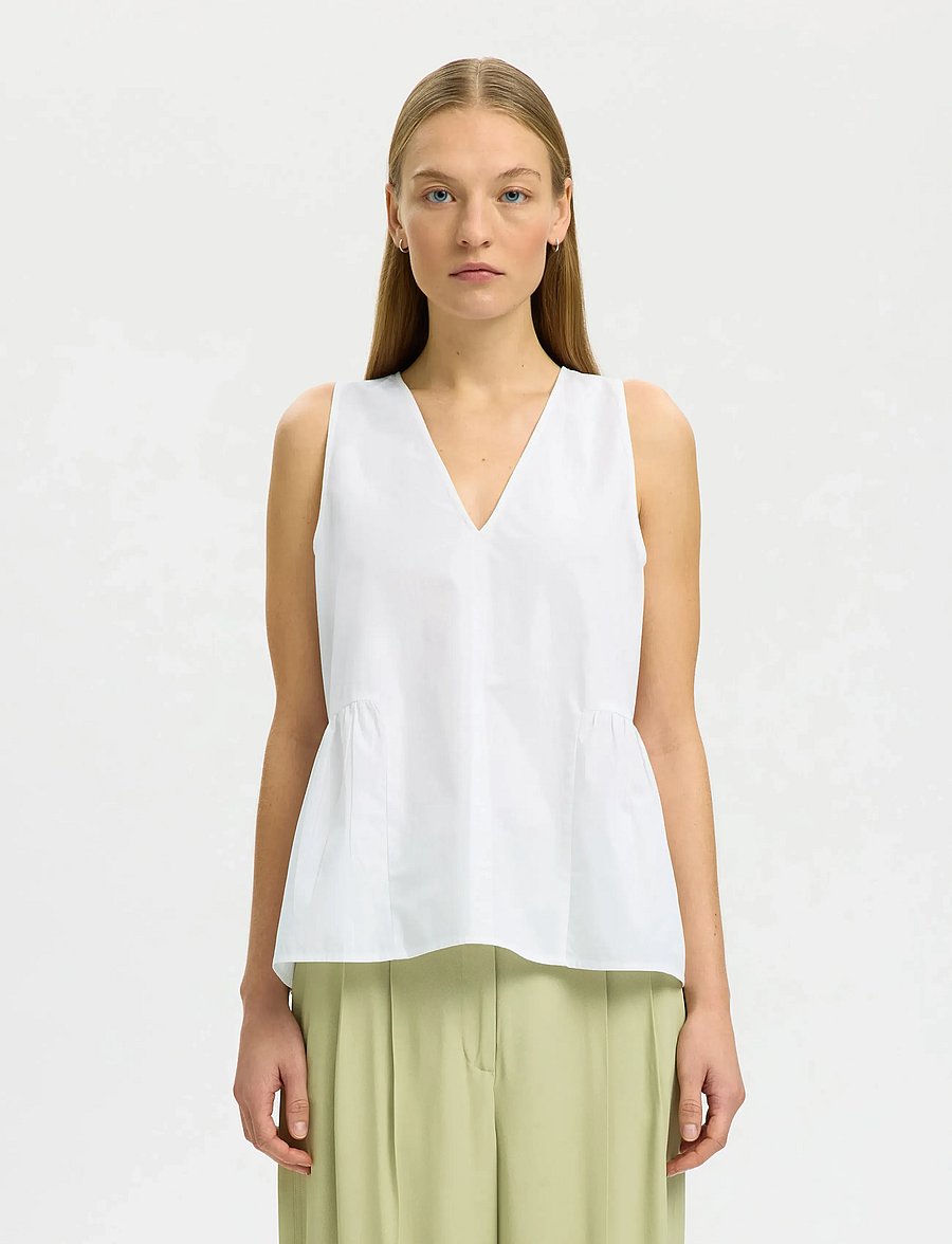 Selected - SLWBLAIR SL V-NECK PEPLUM TOP NOOS - Ærmeløse bluser - bright white - 0