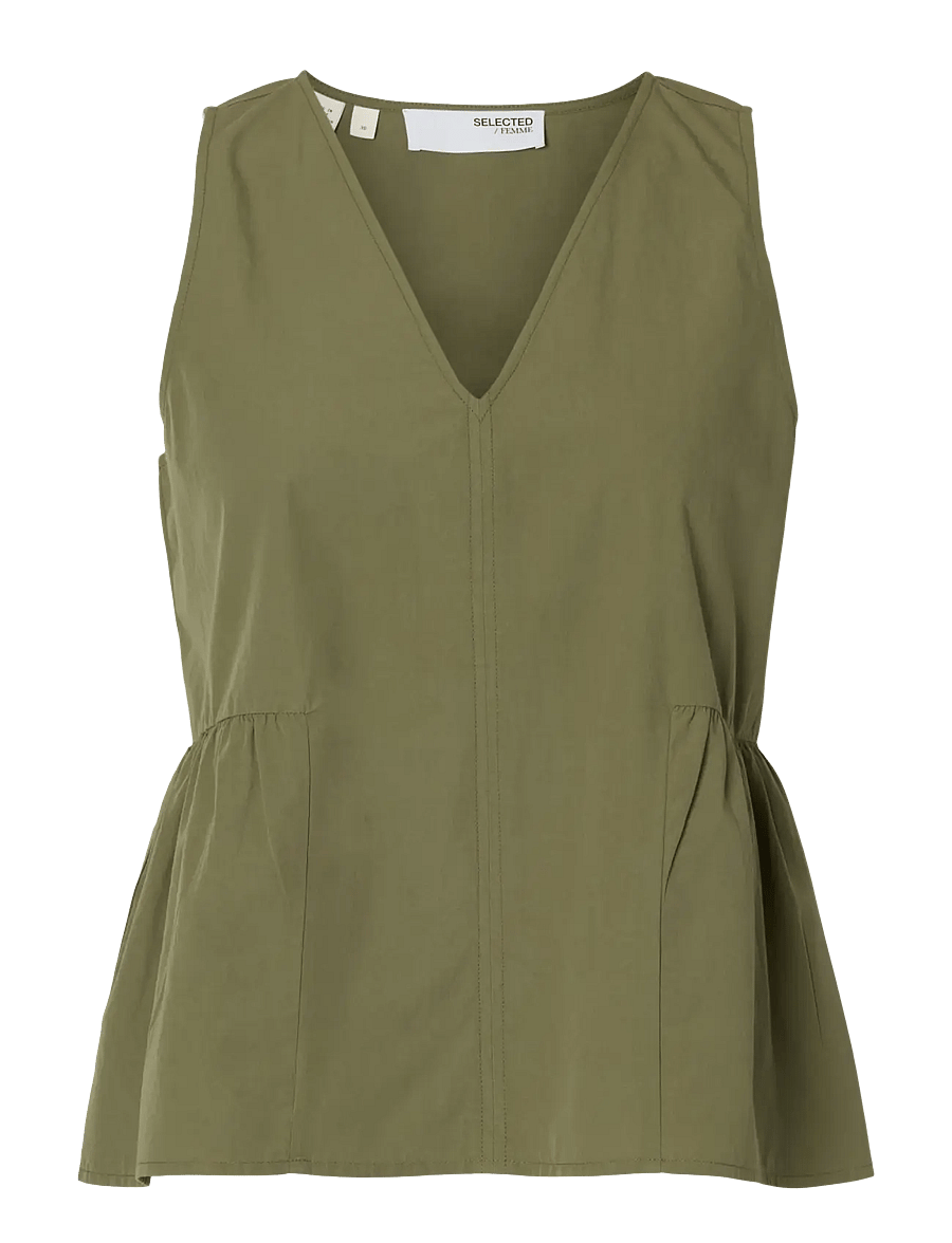 Selected - SLWBLAIR SL V-NECK PEPLUM TOP NOOS - Ärmellose blusen - deep lichen green - 0