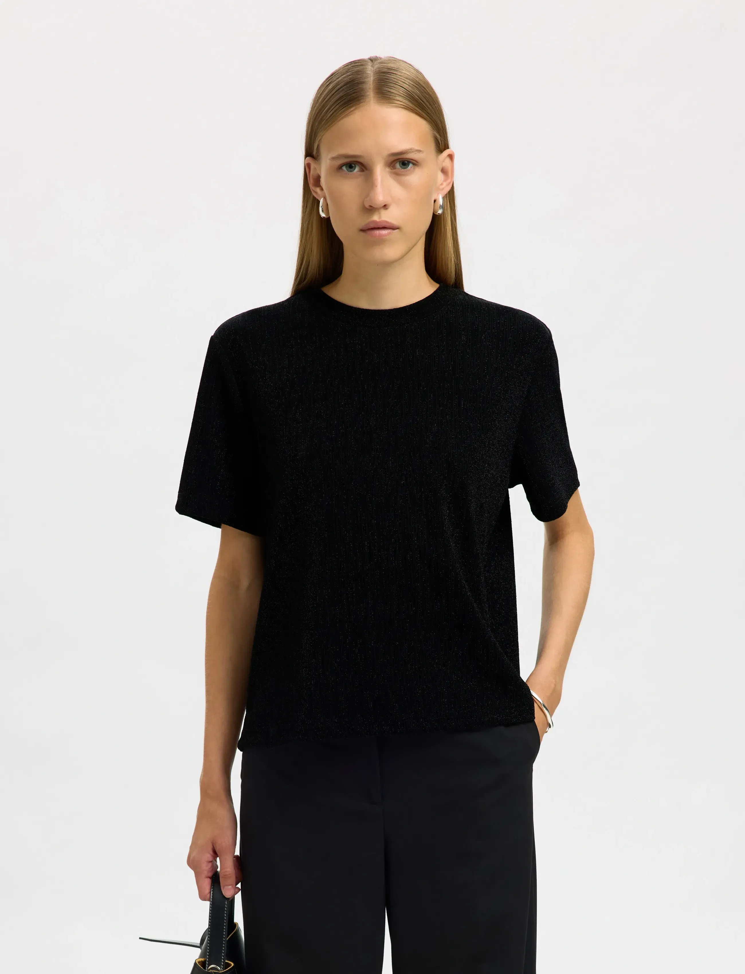 Selected Slfanja Boxy Tee, Kvinder, Boxy T-shirt, Sort, Str: XS