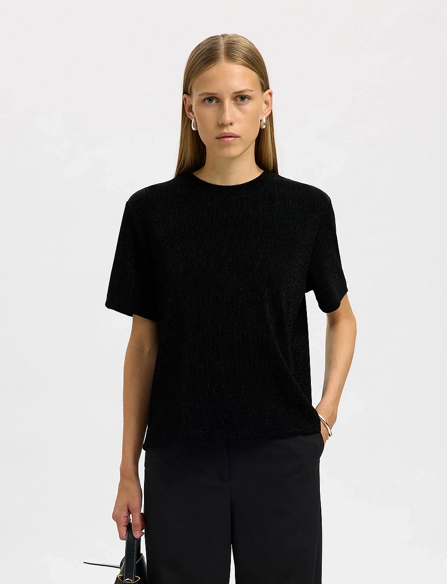 Selected - SLFANJA BOXY TEE - t-shirts - black - 0