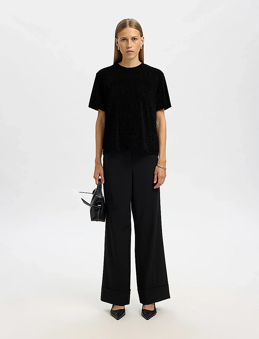 Selected - SLFANJA BOXY TEE - t-shirts - black - 4
