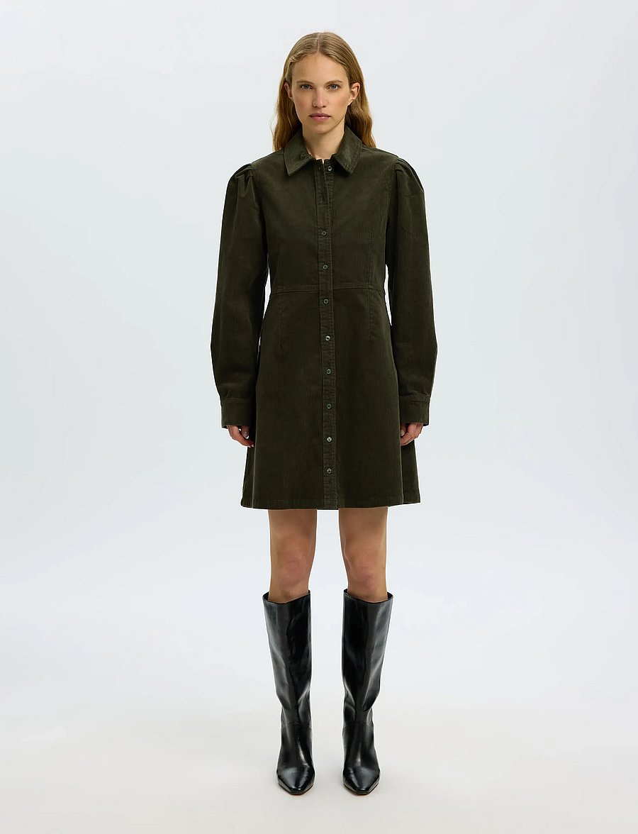 Selected - SLWRUNA SHORT CORDUROY DRESS NOOS - skjortklänningar - deep depths - 0
