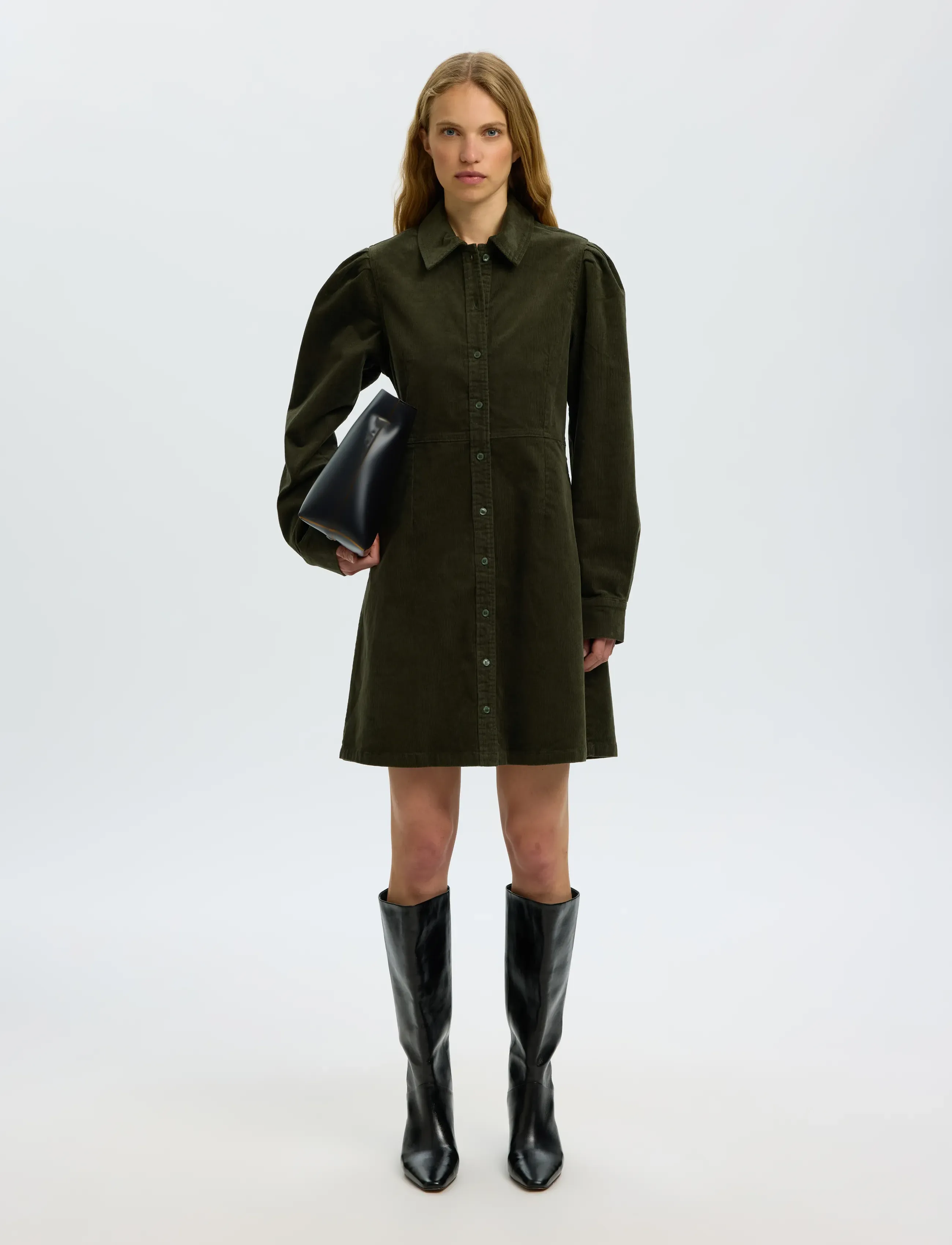 Selected - SLWRUNA SHORT CORDUROY DRESS NOOS - skjortklänningar - deep depths - 4