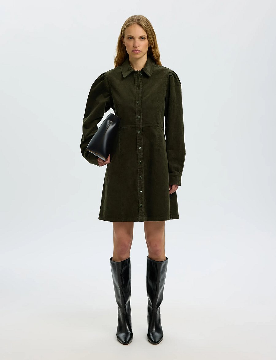 Selected - SLWRUNA SHORT CORDUROY DRESS NOOS - skjortklänningar - deep depths - 4