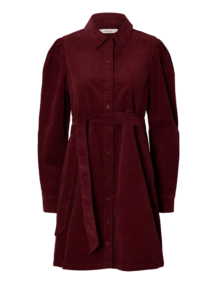 Selected - SLWRUNA SHORT CORDUROY DRESS NOOS - särkkleidid - tawny port - 1